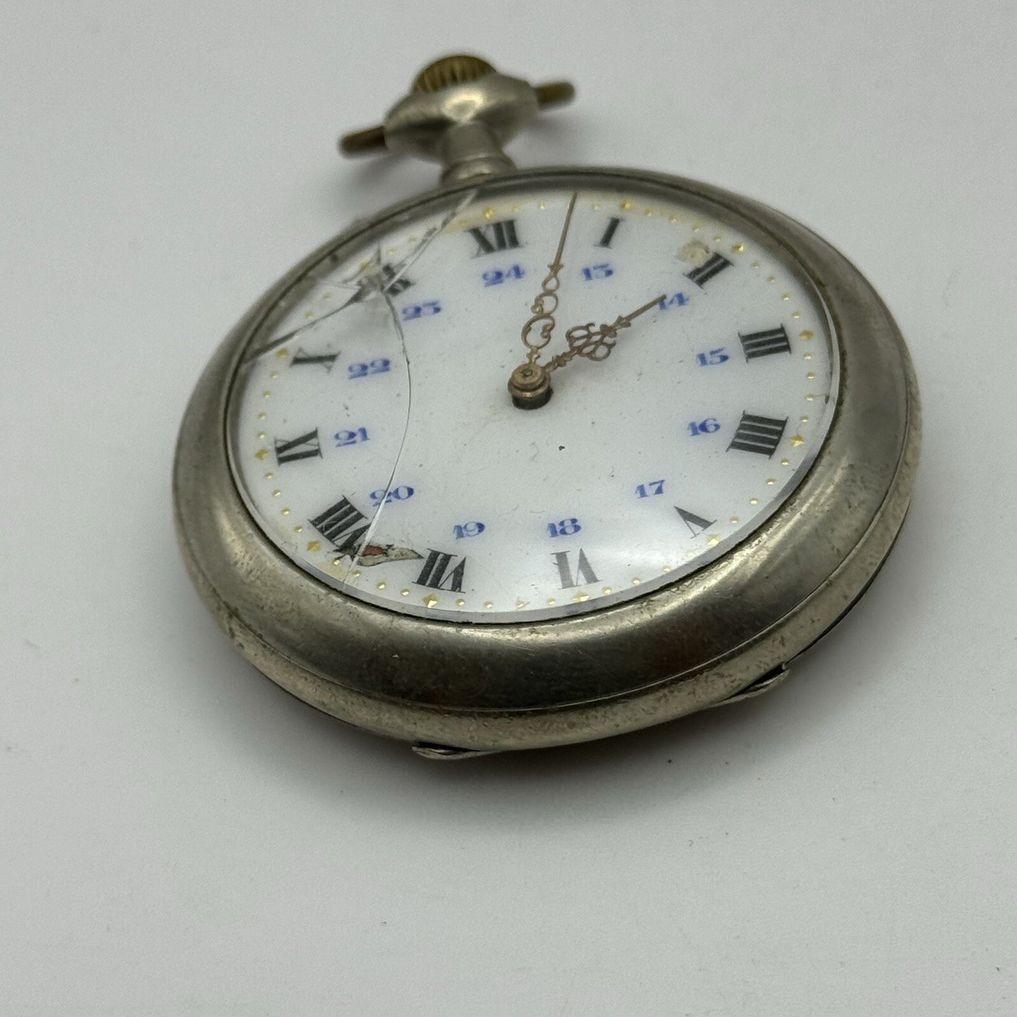 50mm Runs But Stops Antique Art Deco Case Pin Set Argentan Quality Pocket Watch