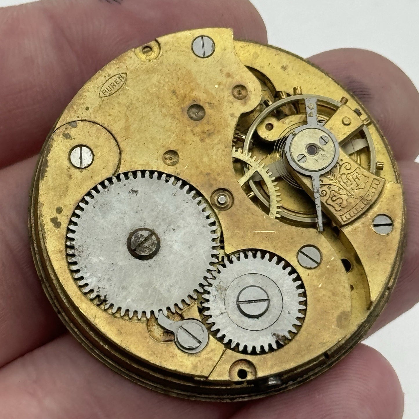 42.8mm Interesting Vintage Buren Pocket Watch Movement PARTS REPAIR SPARES