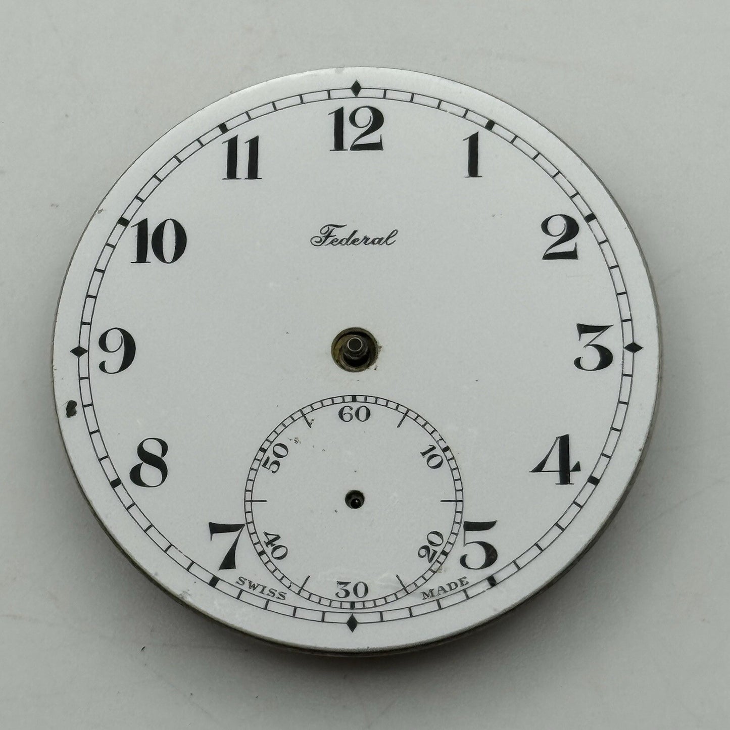 42.9mm Manual Wind Federal Porcelain Dial Pocket Watch Movement FOR PARTS