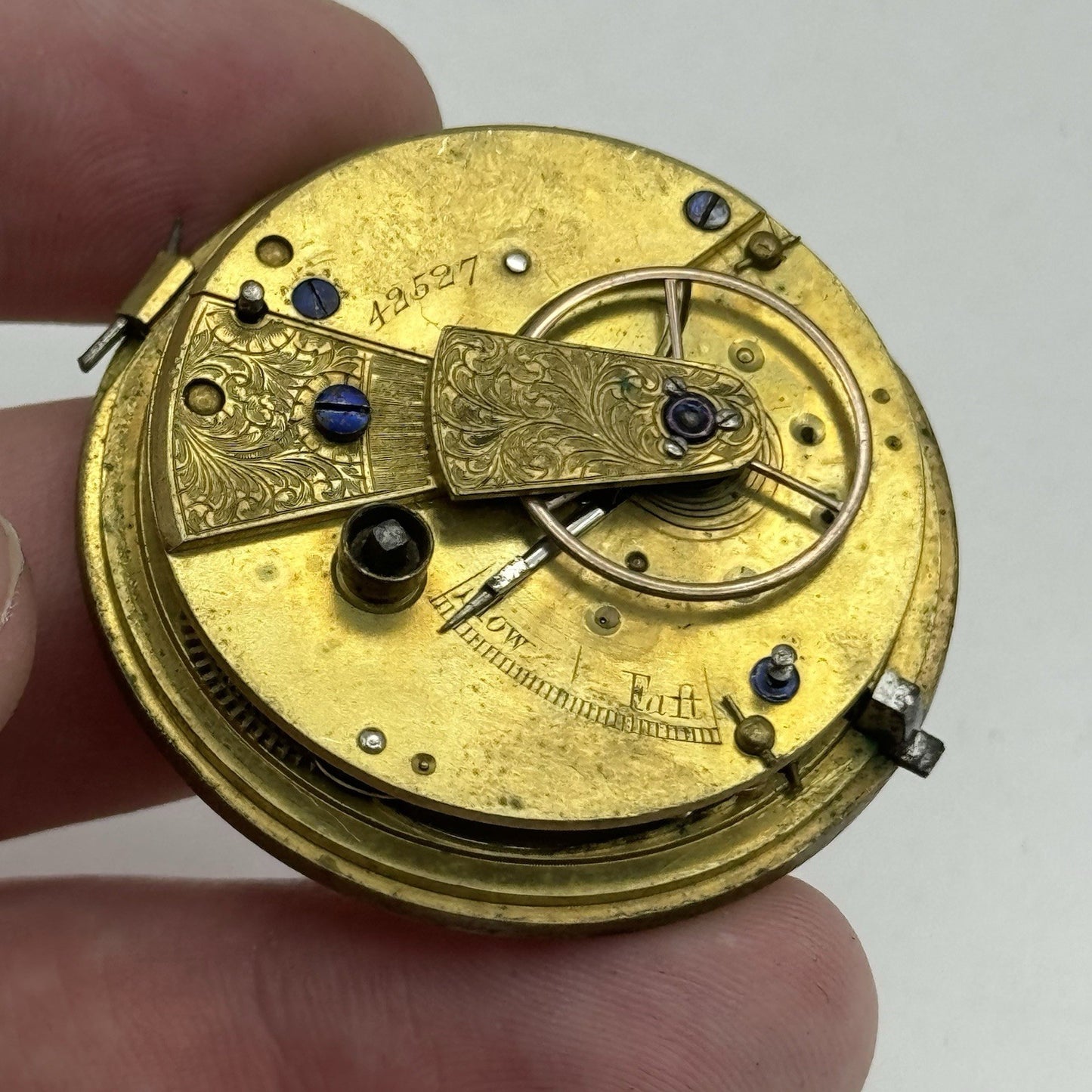 41.8mm Antique Unidentified English Fusee Pocket Watch Movement - PARTS REPAIR