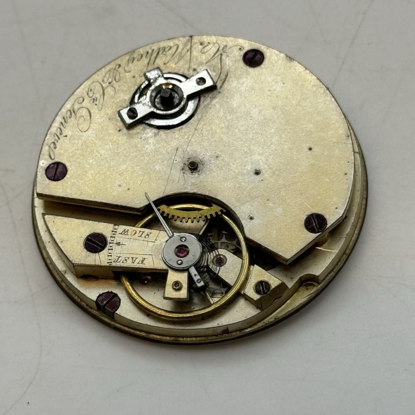 41mm A Mathey & Cie Geneve Pocket Watch Movement Dial FOR PARTS Restoration
