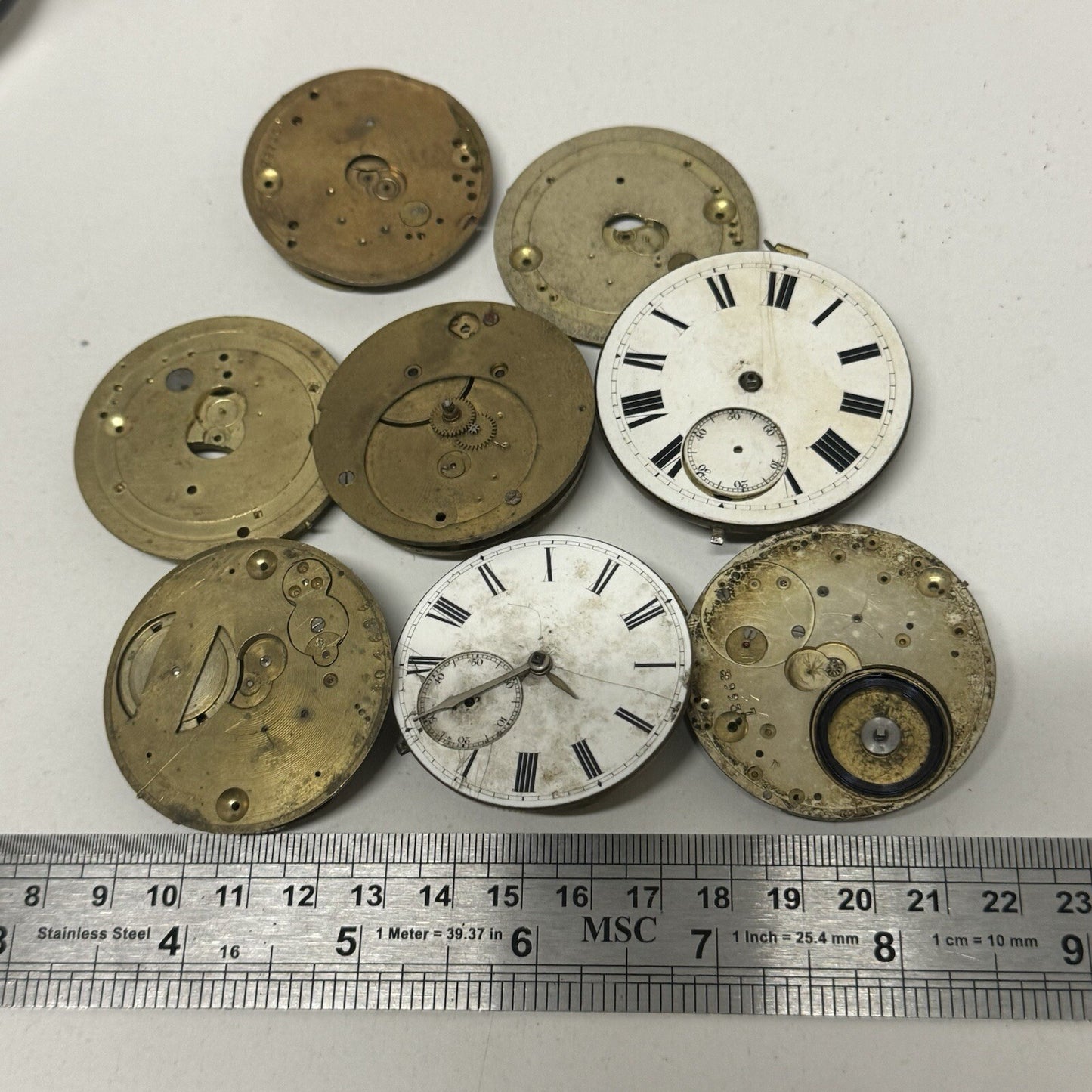 8 x Antique Manual Wind Pocket Watch Movements Parts Repair Bundle Job Lot