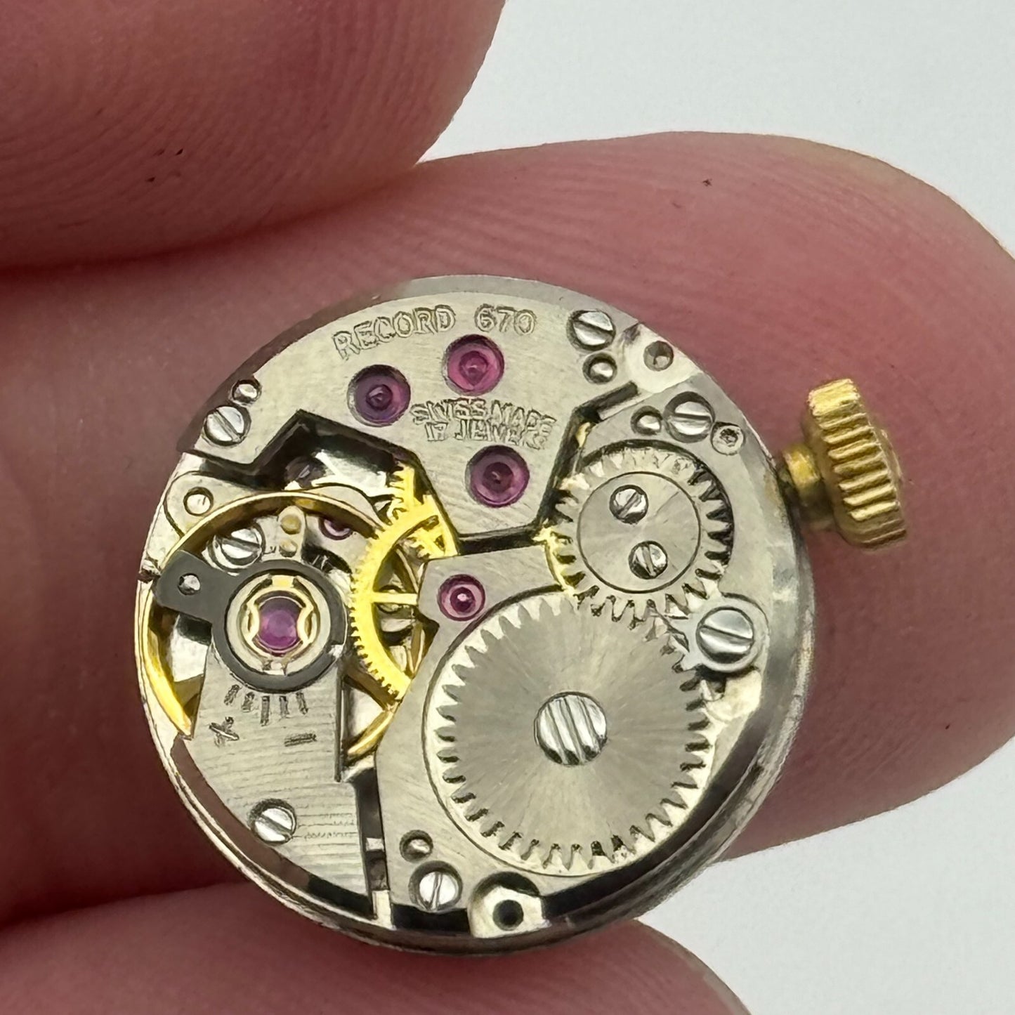 15.5mm Running Record De Luxe Cal 670 Manual Wind Swiss Watch Movement PARTS
