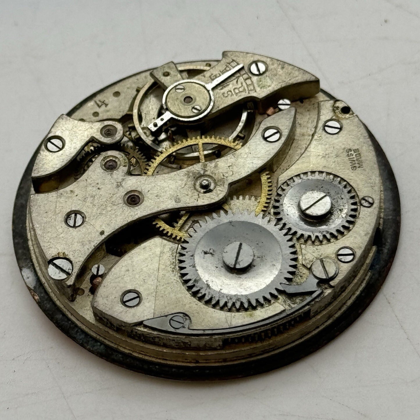 43.7mm Military Style Dial Top Wind Pocket Watch Movement FOR PARTS