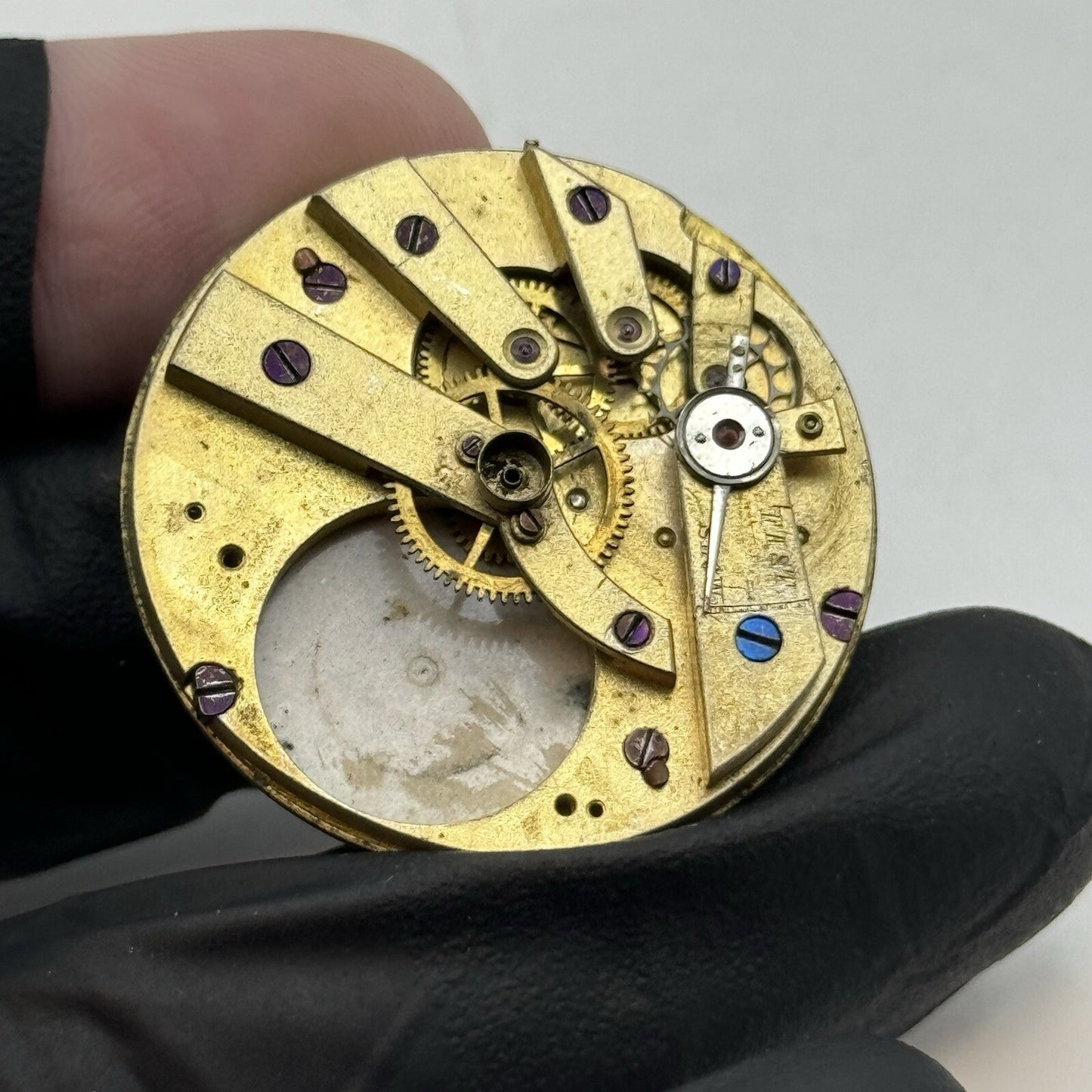 33.9mm Partial Porcelain Dial Cylinder Pocket Watch Movement FOR PARTS