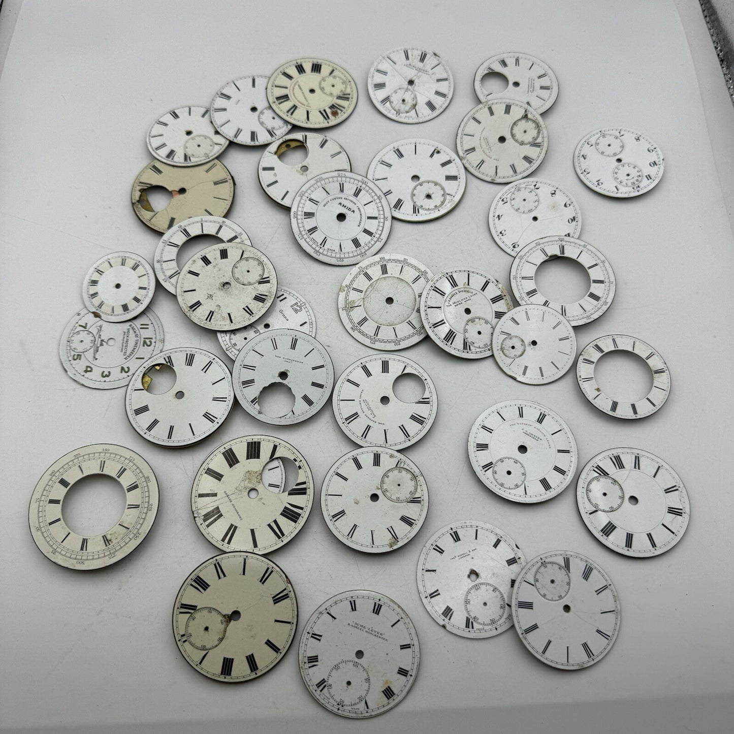 Large Job Lot Of 30- 40 X Pocket Watch Dials Only Spares / Repairs Watchmakers