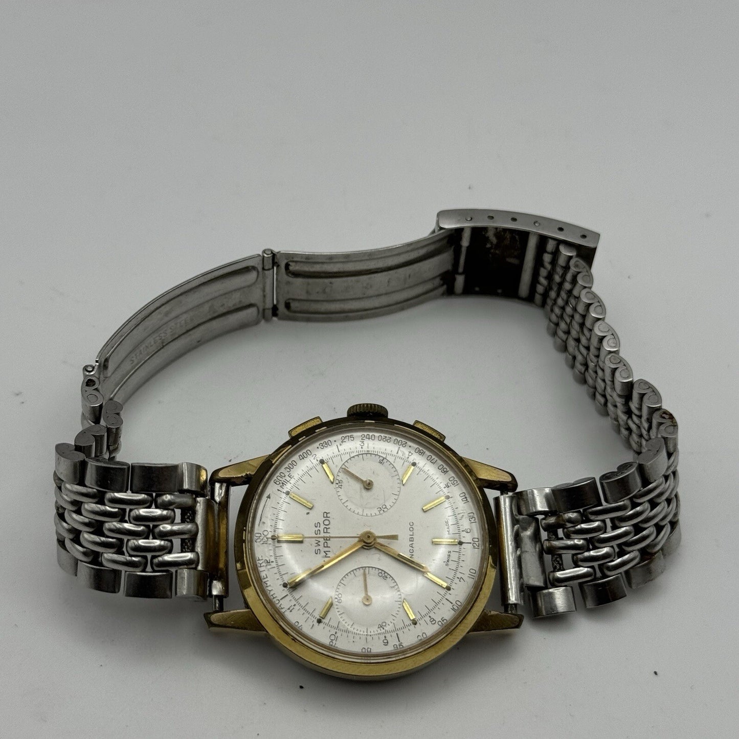 Vintage Swiss Emperor Valjoux 7730 Chronograph Watch Ollech & Wajs TO RESTORE