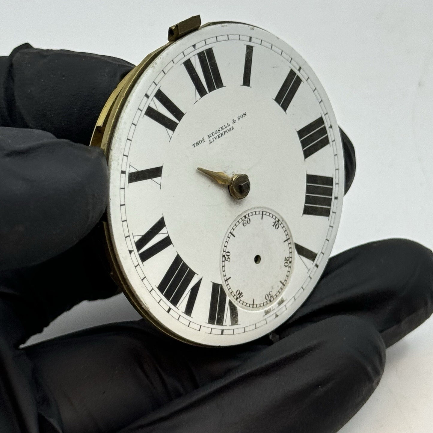 50mm Antique Thomas Russell & Son English Lever Pocket Watch Movement FOR PARTS