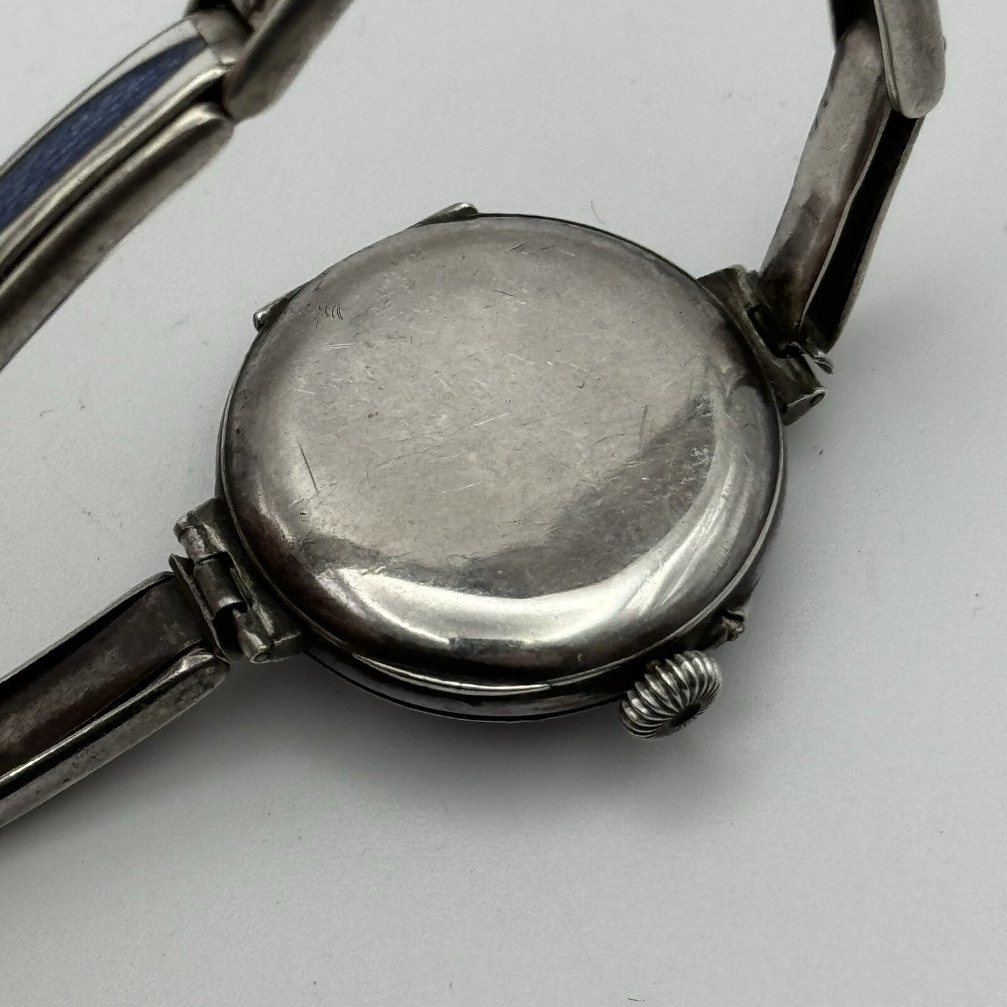 Pin Set Vintage Blue Enamel Sterling Silver 925 Ladies Trench Watch TO RESTORE