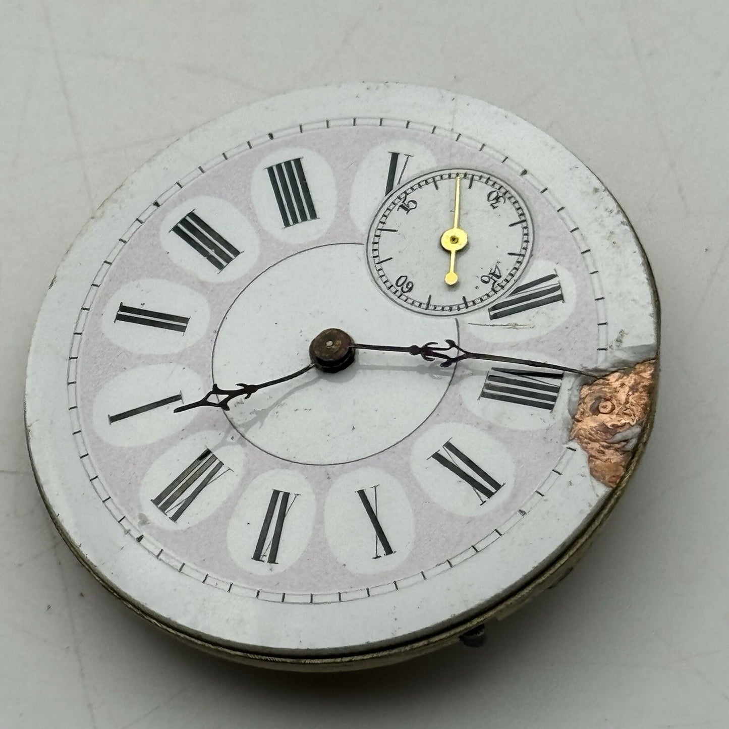 40.8mm Antique Key Wound Beautiful Dial Pocket Watch Movement FOR PARTS