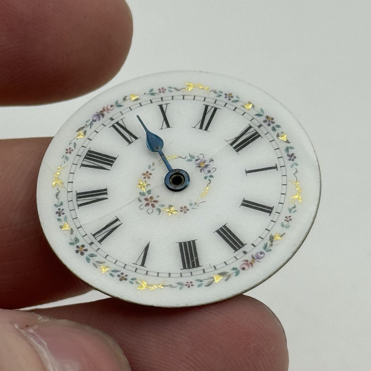 31.4mm Antique Beautiful Porcelain Patterned Pocket Watch Dial Spares Parts