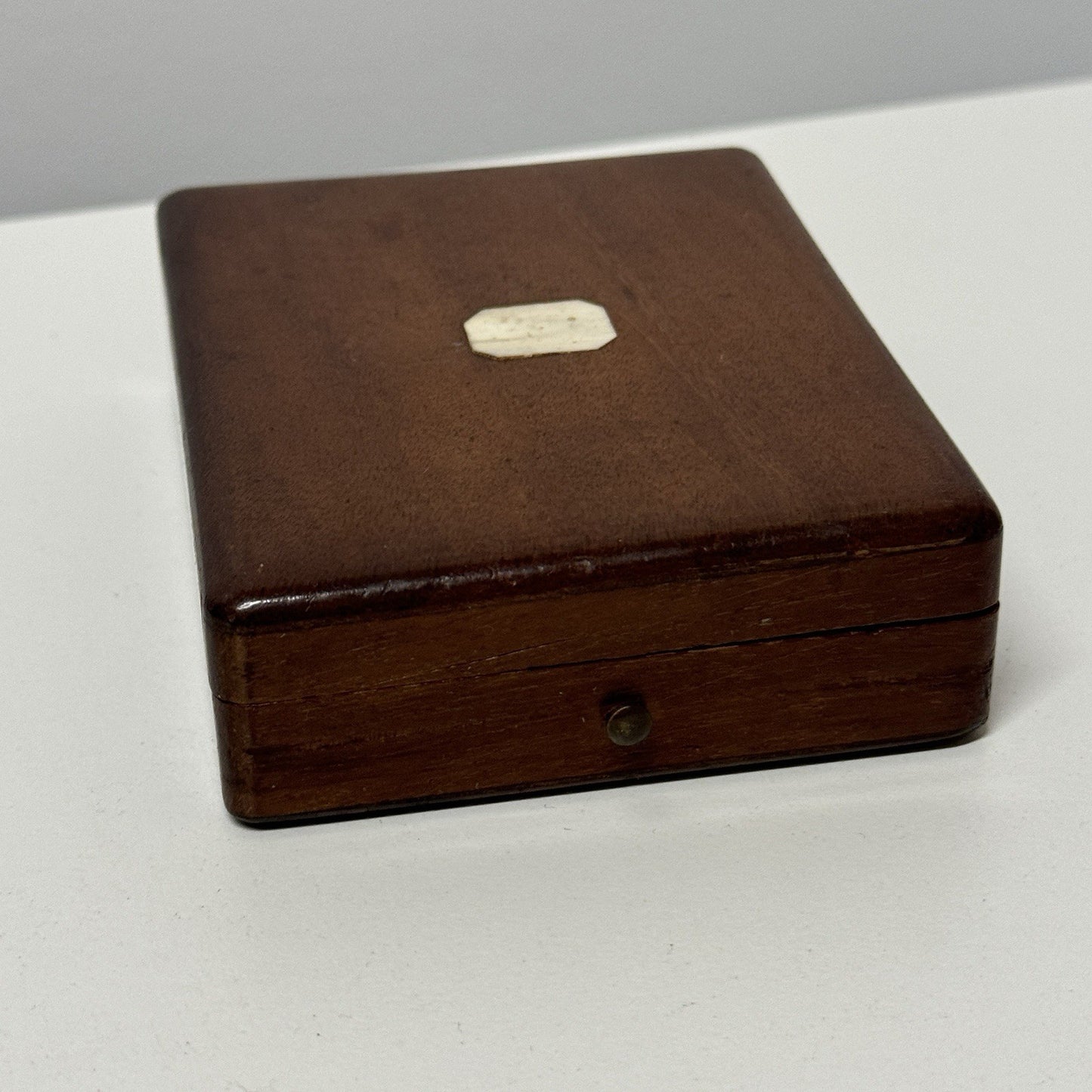8cm x 10.5cm Antique Wooden Pocket Watch Box Purple Velvet Interior To Restore
