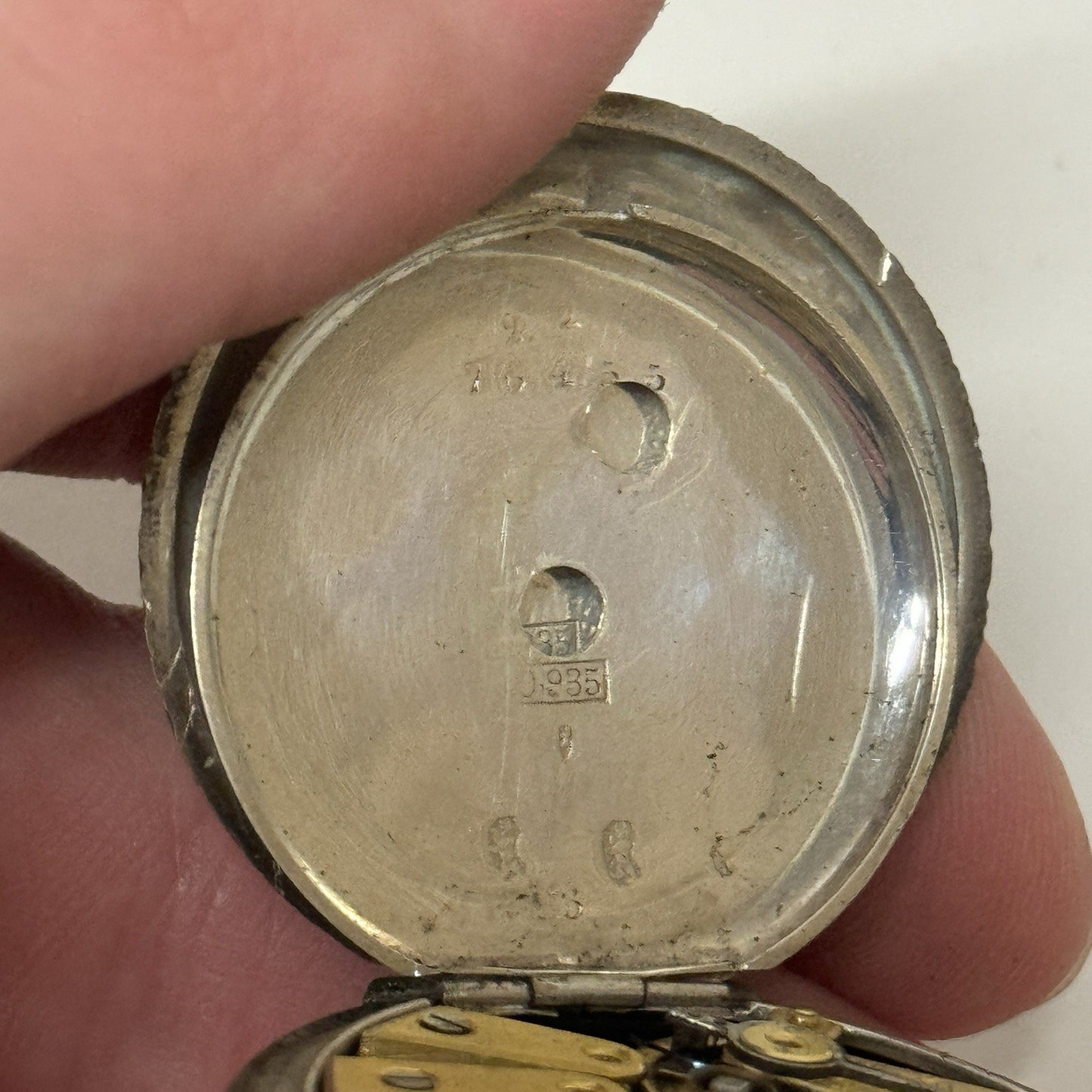 Antique Sterling Silver Patterned Dial Cylinder Pocket Watch & Outer Case PARTS