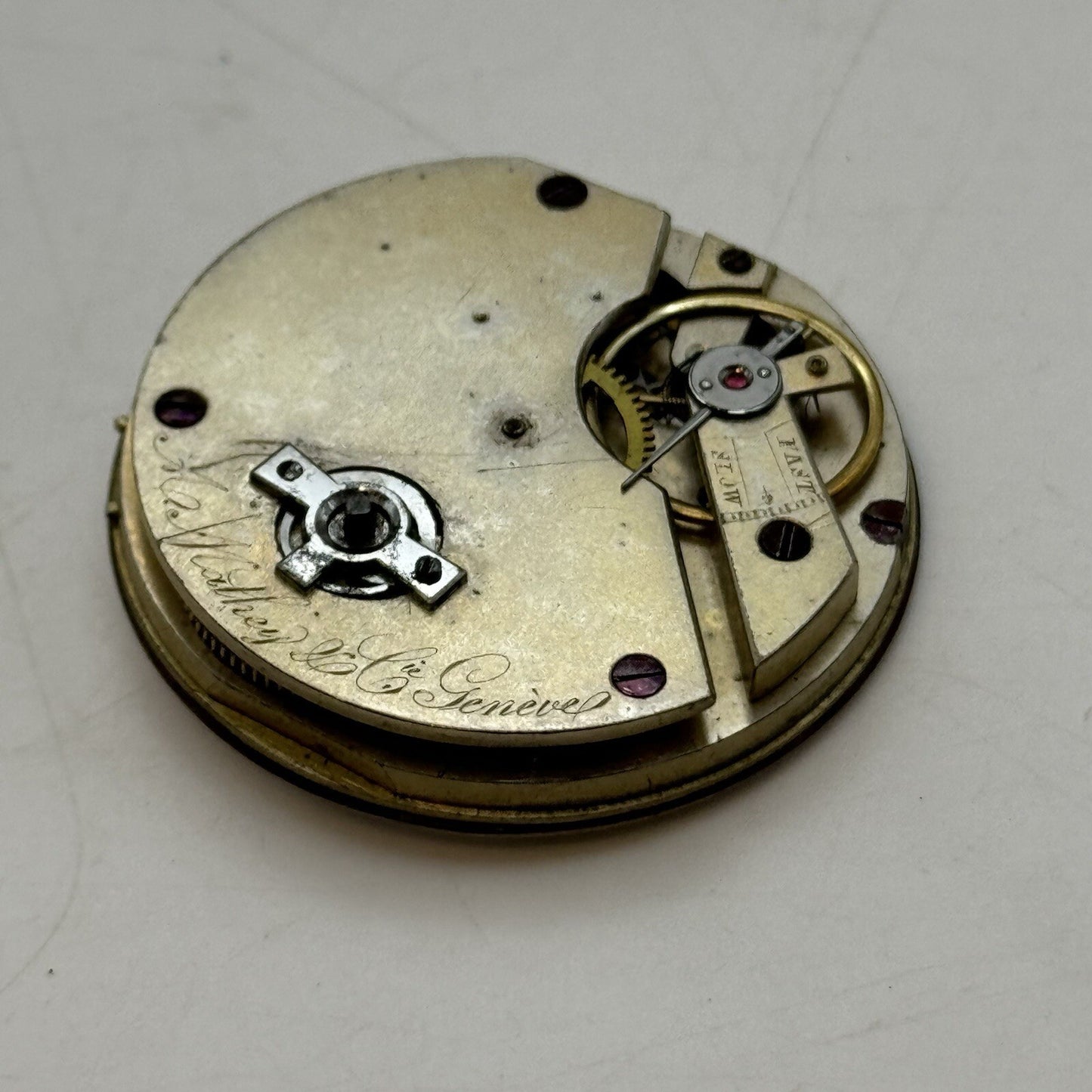 41mm A Mathey & Cie Geneve Pocket Watch Movement Dial FOR PARTS Restoration