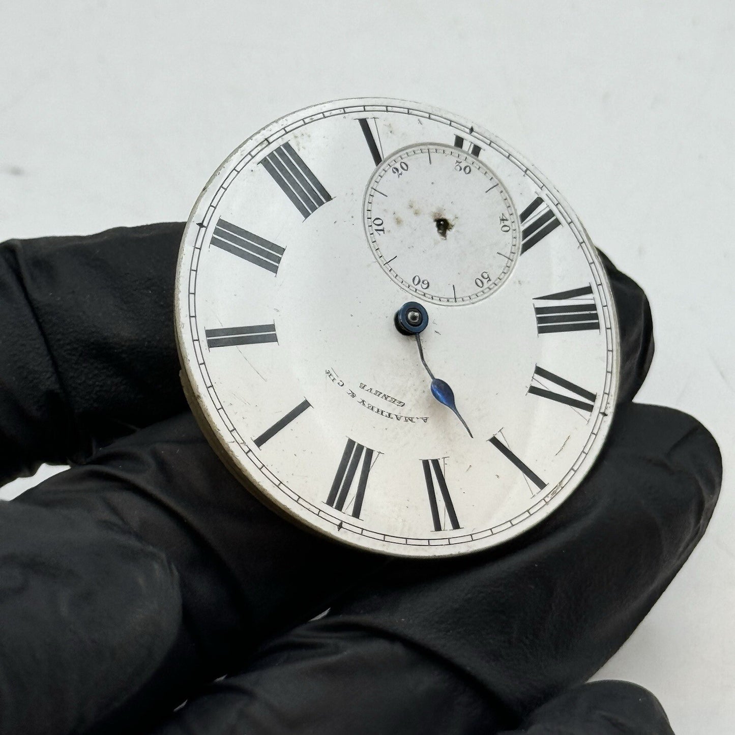 41mm A Mathey & Cie Geneve Pocket Watch Movement Dial FOR PARTS Restoration