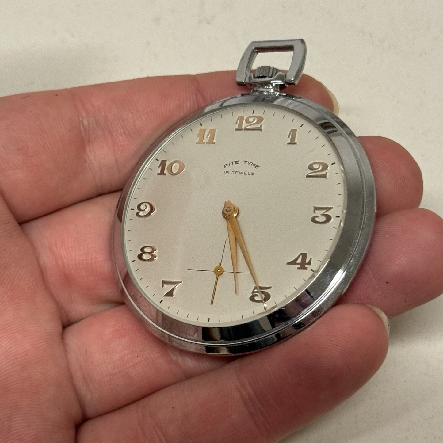 49mm Vintage NEW OLD STOCK Rite - Tyme Open Face Subdial Pocket Watch TO SERVICE
