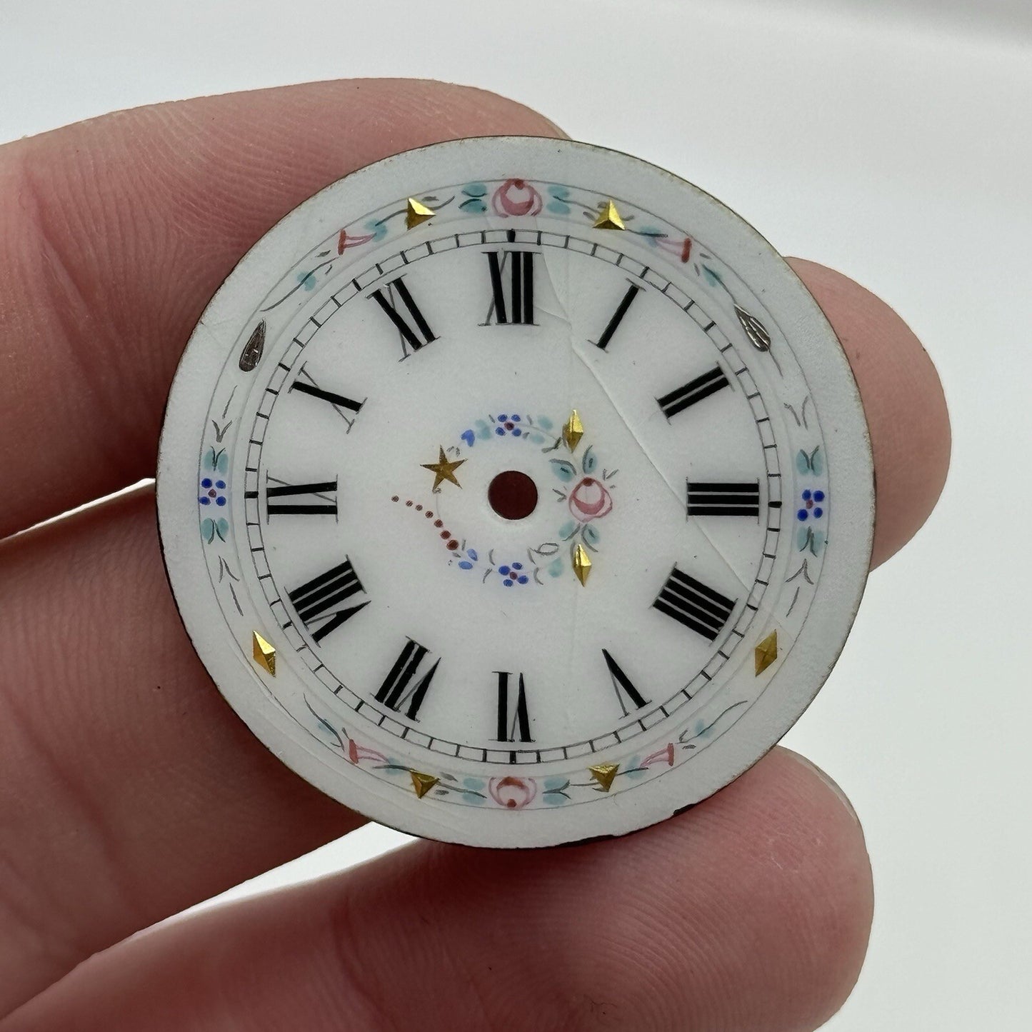 33.9mm Antique Beautiful Porcelain Patterned Pocket Watch Dial Spares Parts