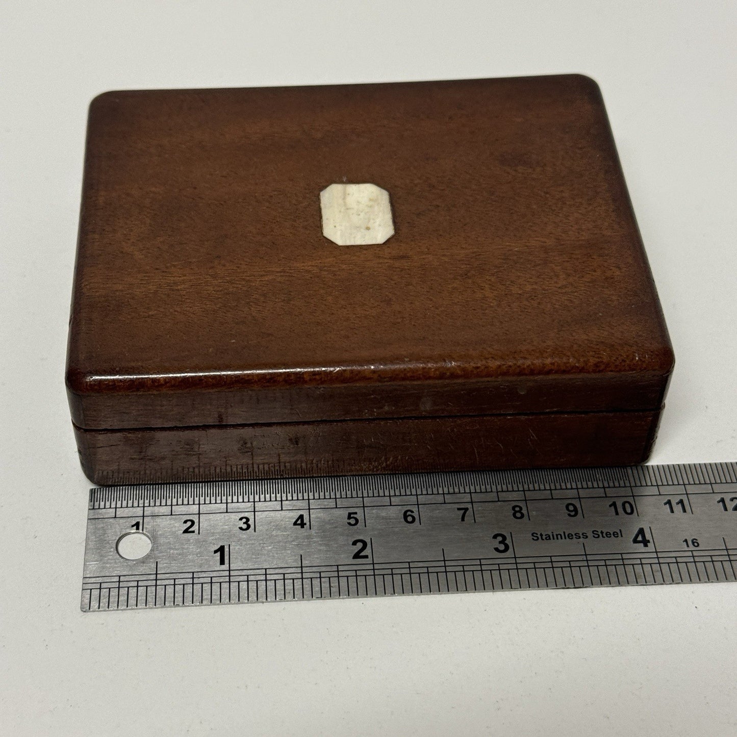 8cm x 10.5cm Antique Wooden Pocket Watch Box Purple Velvet Interior To Restore