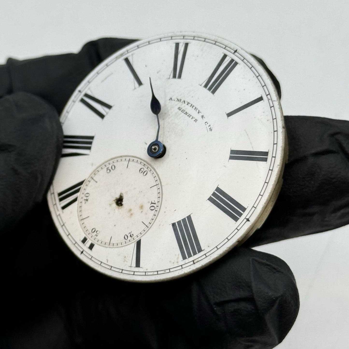 41mm A Mathey & Cie Geneve Pocket Watch Movement Dial FOR PARTS Restoration