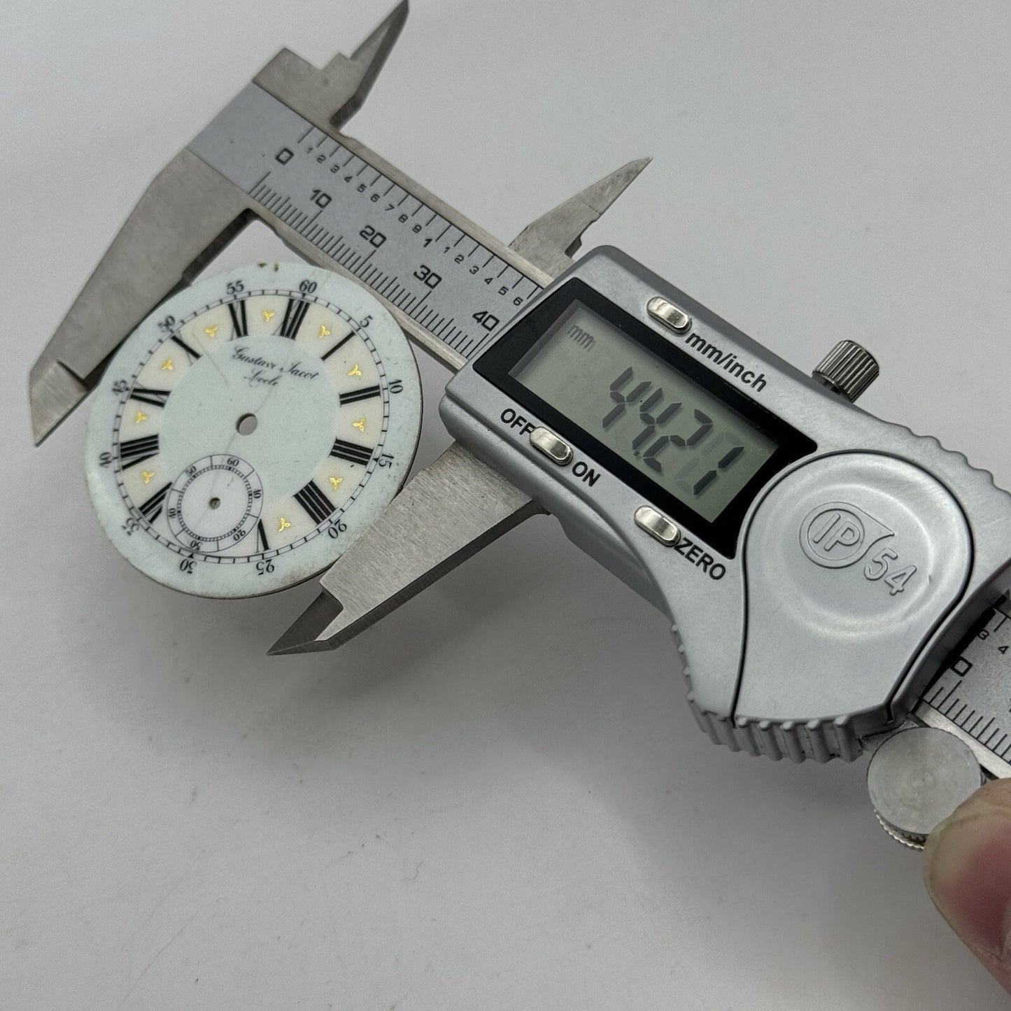 44.2mm Antique Gustave Jacot Locle Beautiful Porcelain Pocket Watch Dial Spares