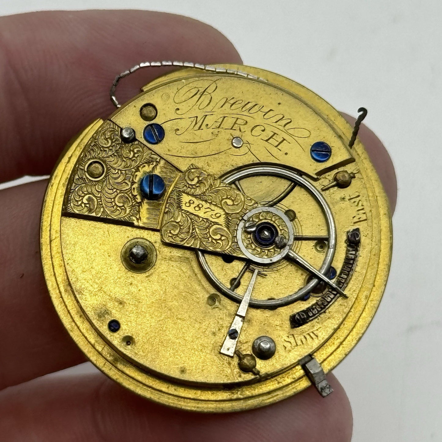 36.2mm Antique Brewin March English Fusee Pocket Watch Movement - PARTS