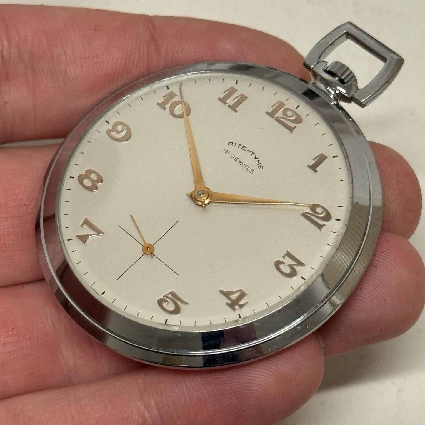 49mm Vintage NEW OLD STOCK Rite - Tyme Open Face Subdial Pocket Watch TO SERVICE