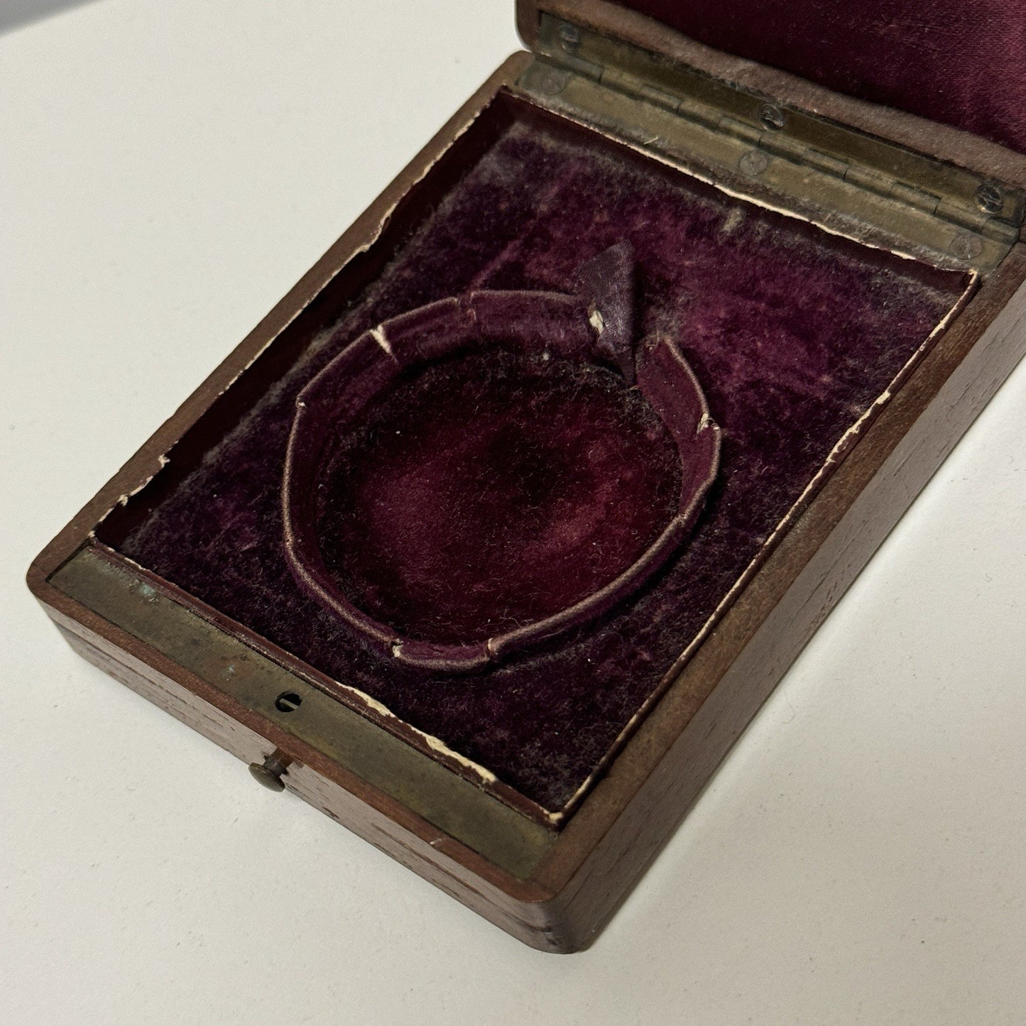 8cm x 10.5cm Antique Wooden Pocket Watch Box Purple Velvet Interior To Restore