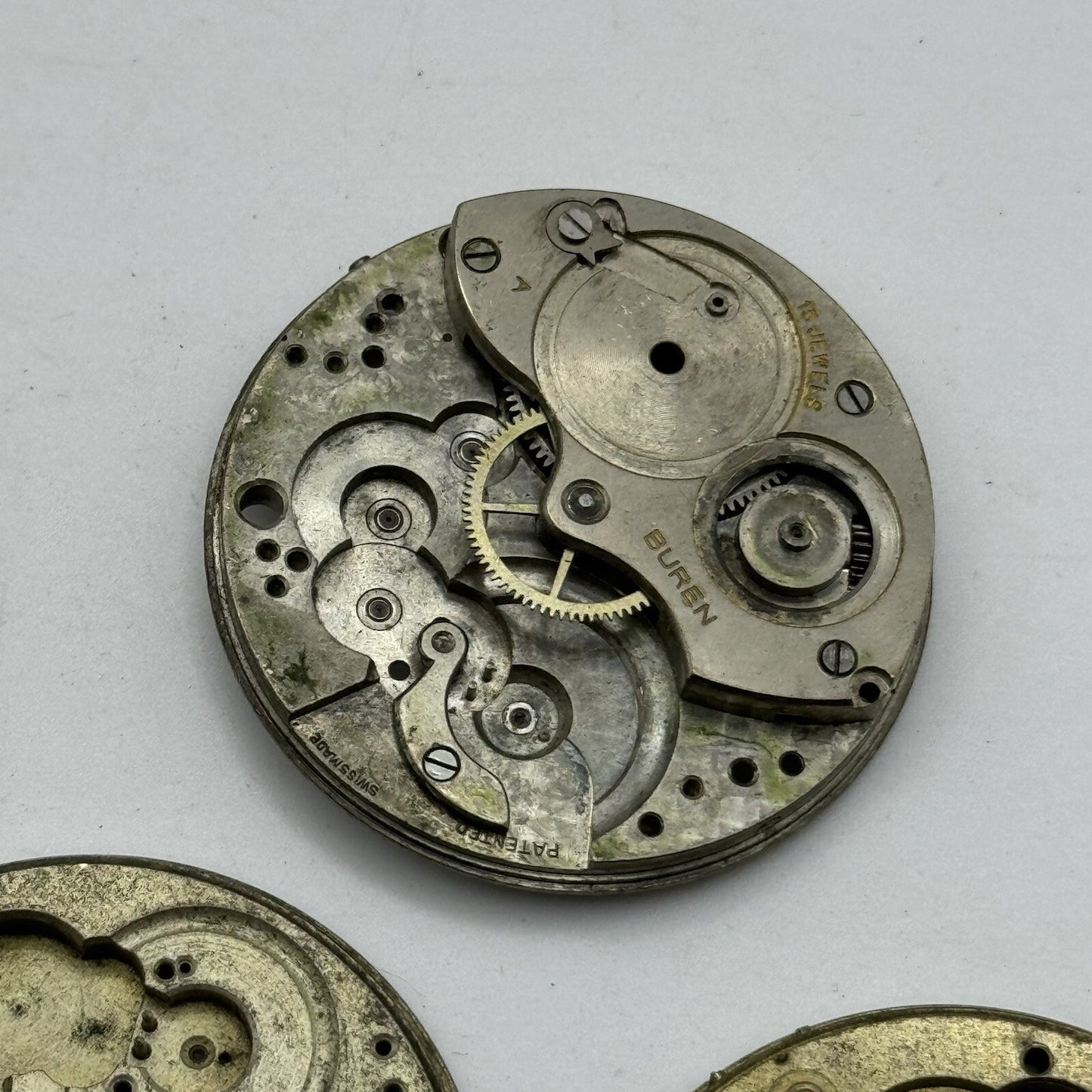 Buren Partial Pocket Watch Movement X 5 Job Lot Parts Repair Watchmakers Spares