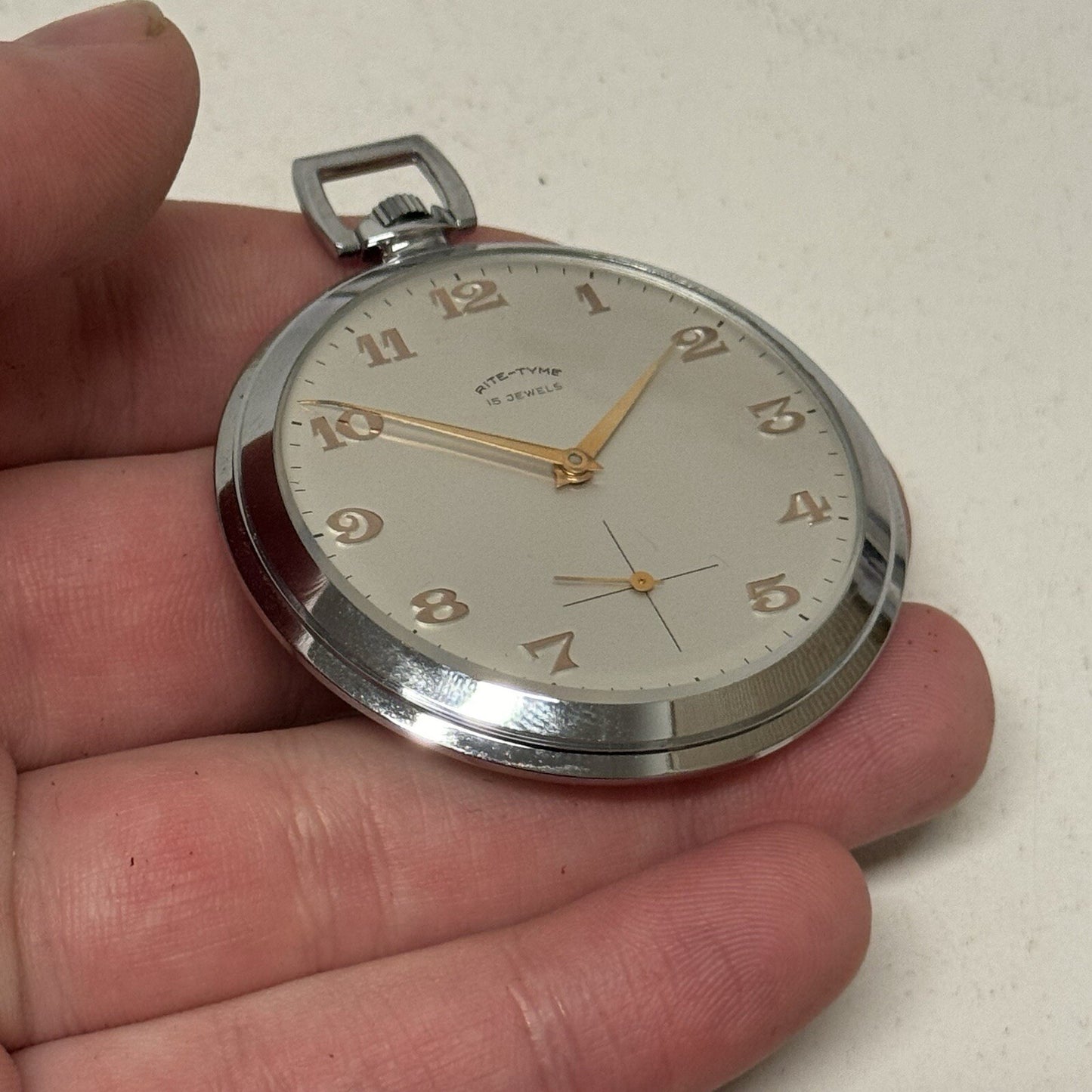 49mm Vintage NEW OLD STOCK Rite - Tyme Open Face Subdial Pocket Watch TO SERVICE