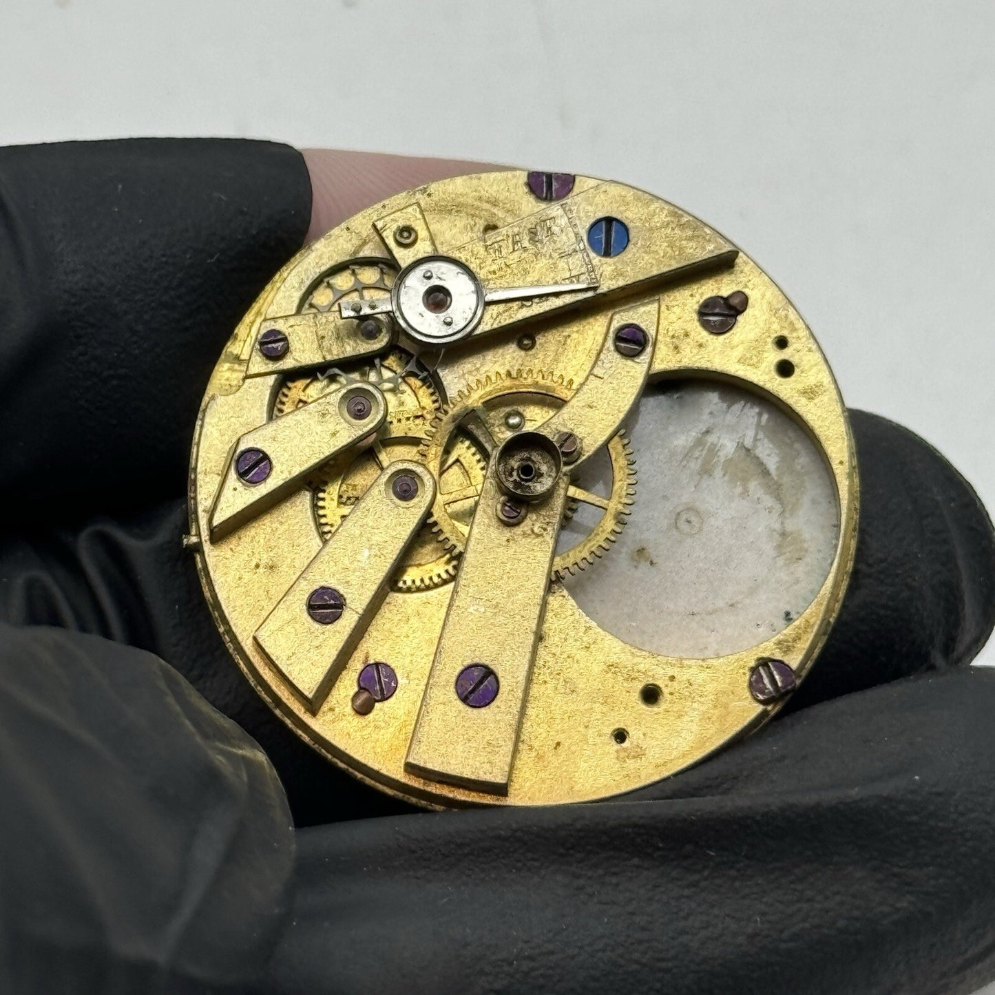 33.9mm Partial Porcelain Dial Cylinder Pocket Watch Movement FOR PARTS