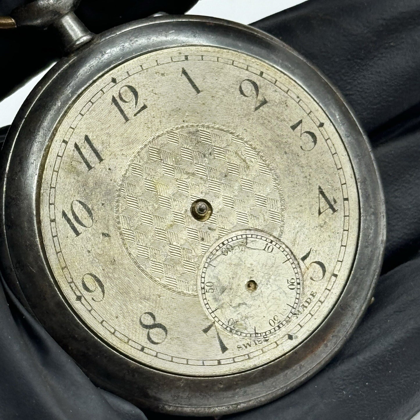 50mm Vintage Gun Metal Grey Mystery Nice Movement Pocket Watch FOR PARTS