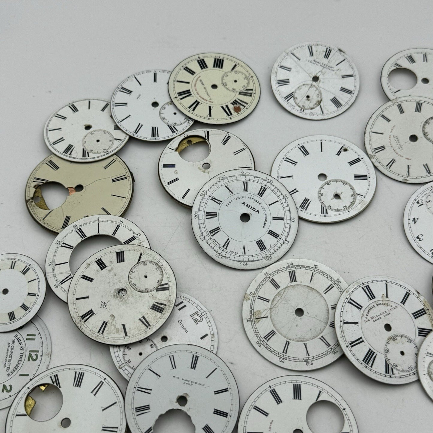 Large Job Lot Of 30- 40 X Pocket Watch Dials Only Spares / Repairs Watchmakers