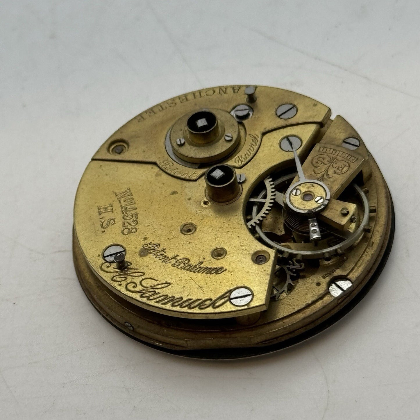 43.2mm H Samuel Patent Balance Pocket Watch Movement FOR PARTS Restoration