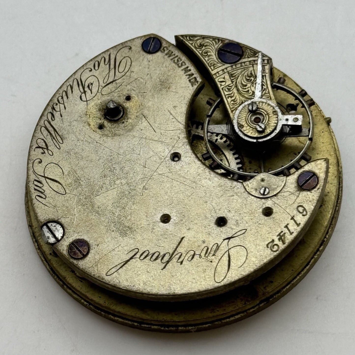 45.7mm Thomas Russell & Son Liverpool Pocket Watch Movement FOR PARTS Restore
