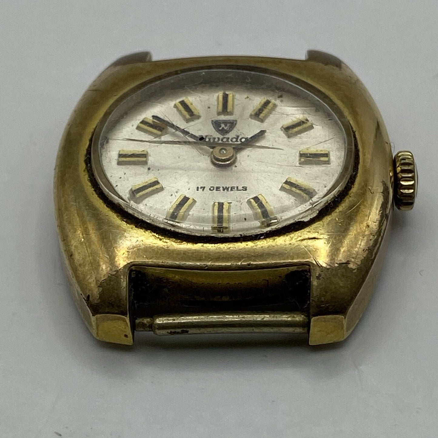 24mm Ladies Manual Wind Nivada Gold Plated Watch Head RUNS FOR PARTS TO RESTORE
