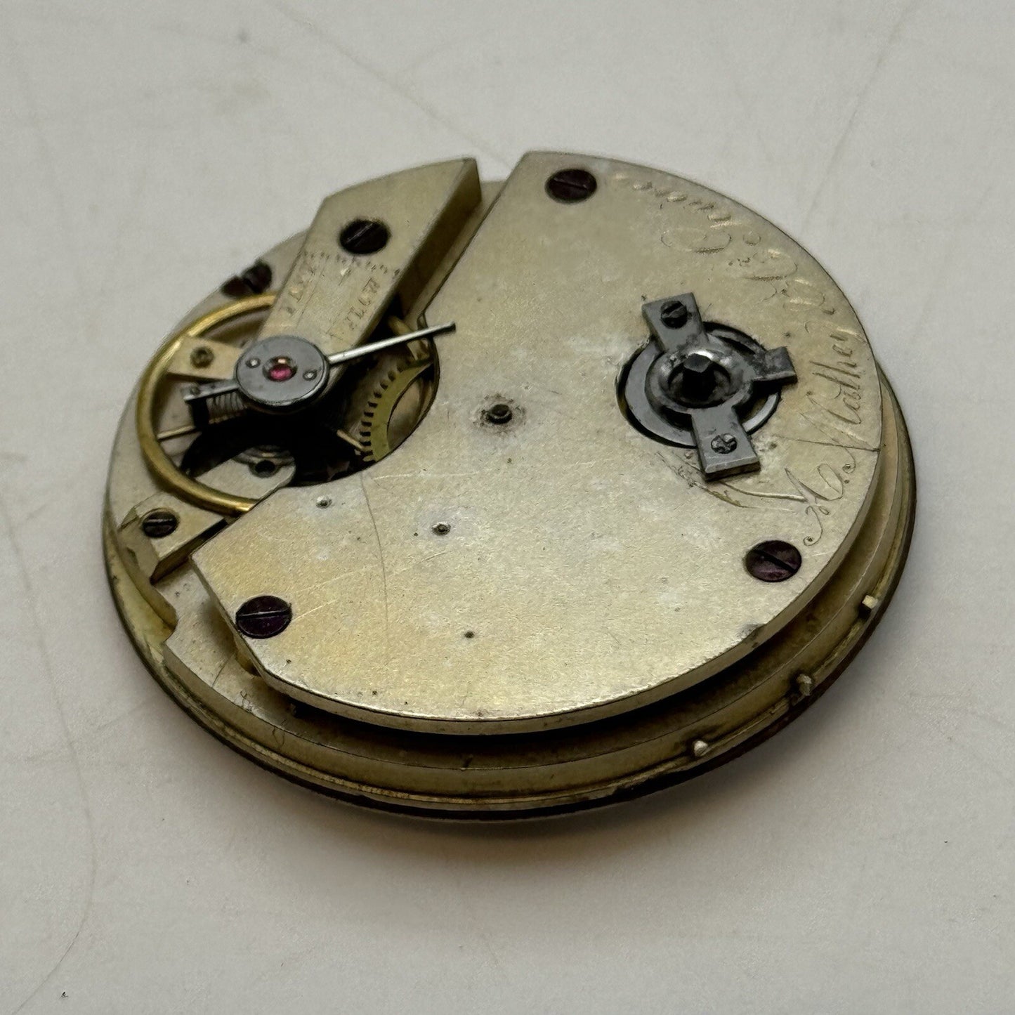 41mm A Mathey & Cie Geneve Pocket Watch Movement Dial FOR PARTS Restoration