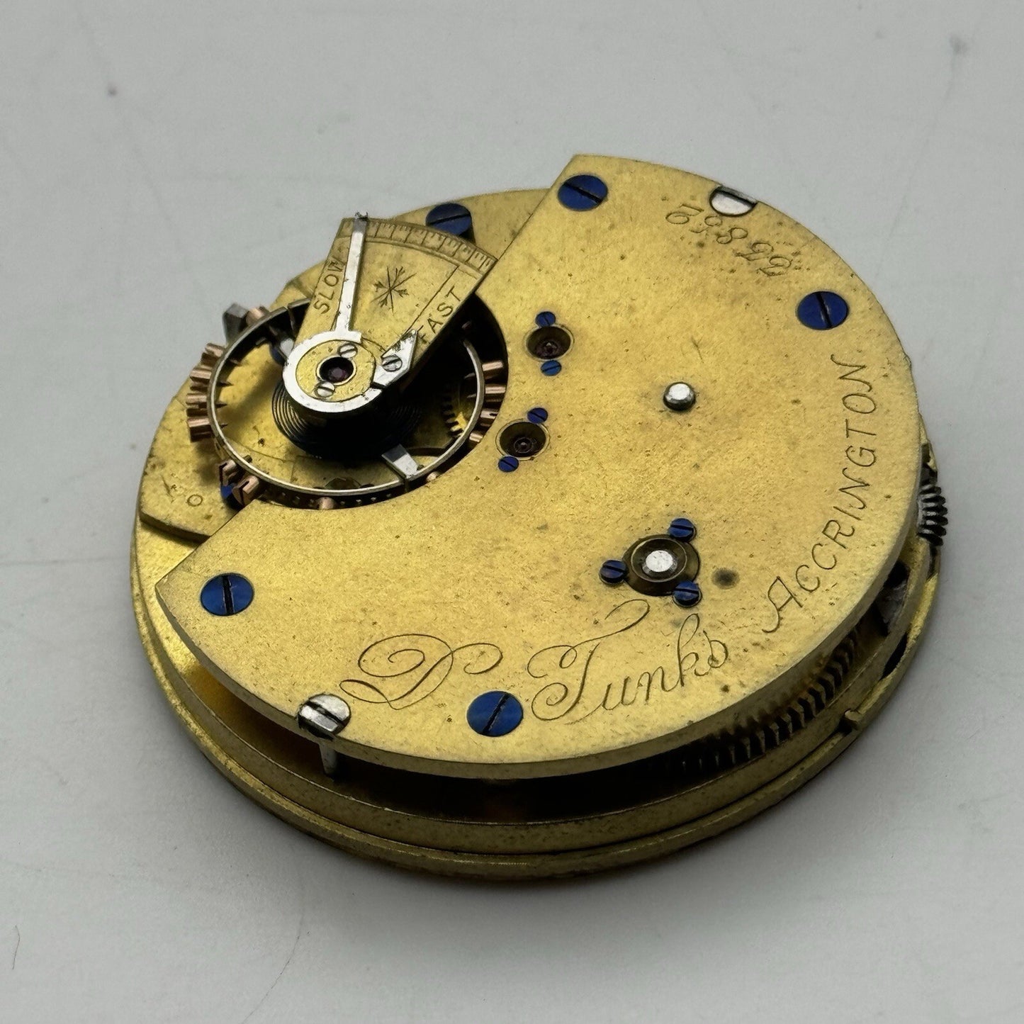 47.2mm Manual Wind Antique D Tunks Accrington Pocket Watch Movement FOR PARTS