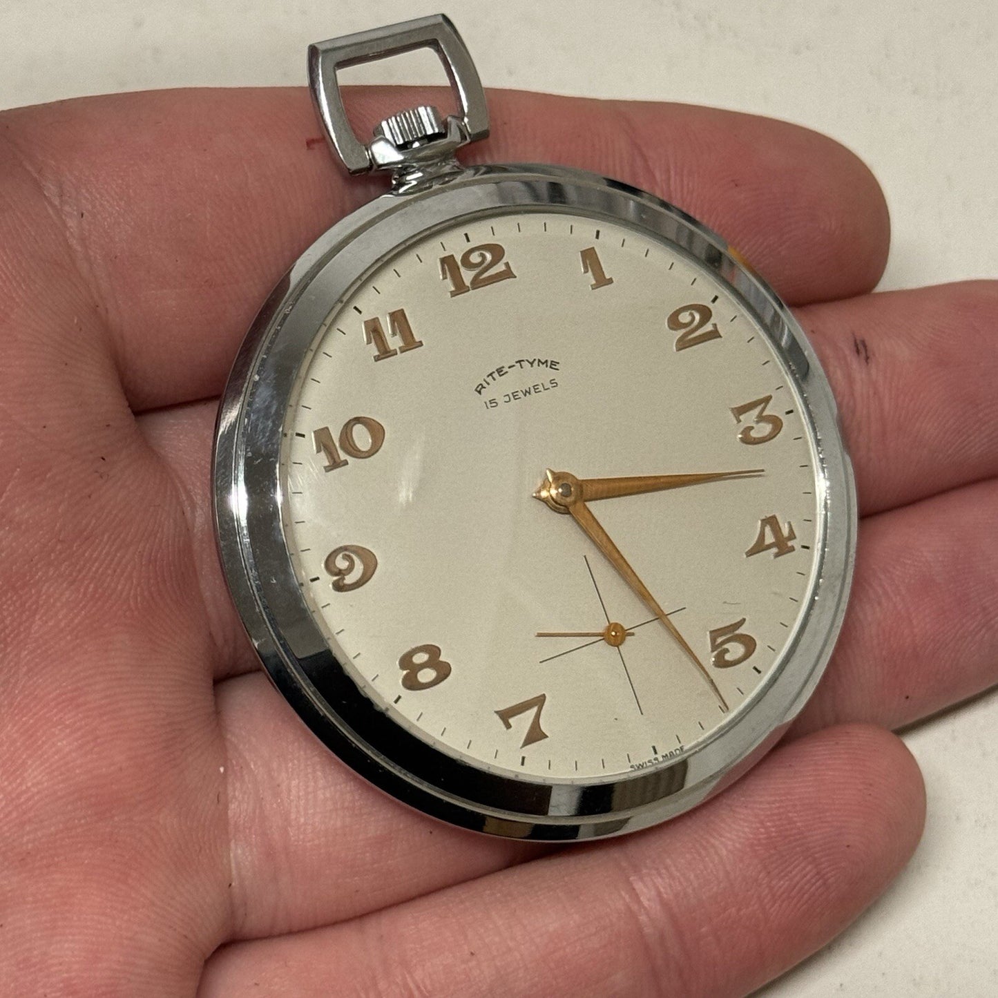 49mm Vintage NEW OLD STOCK Rite - Tyme Open Face Subdial Pocket Watch TO SERVICE