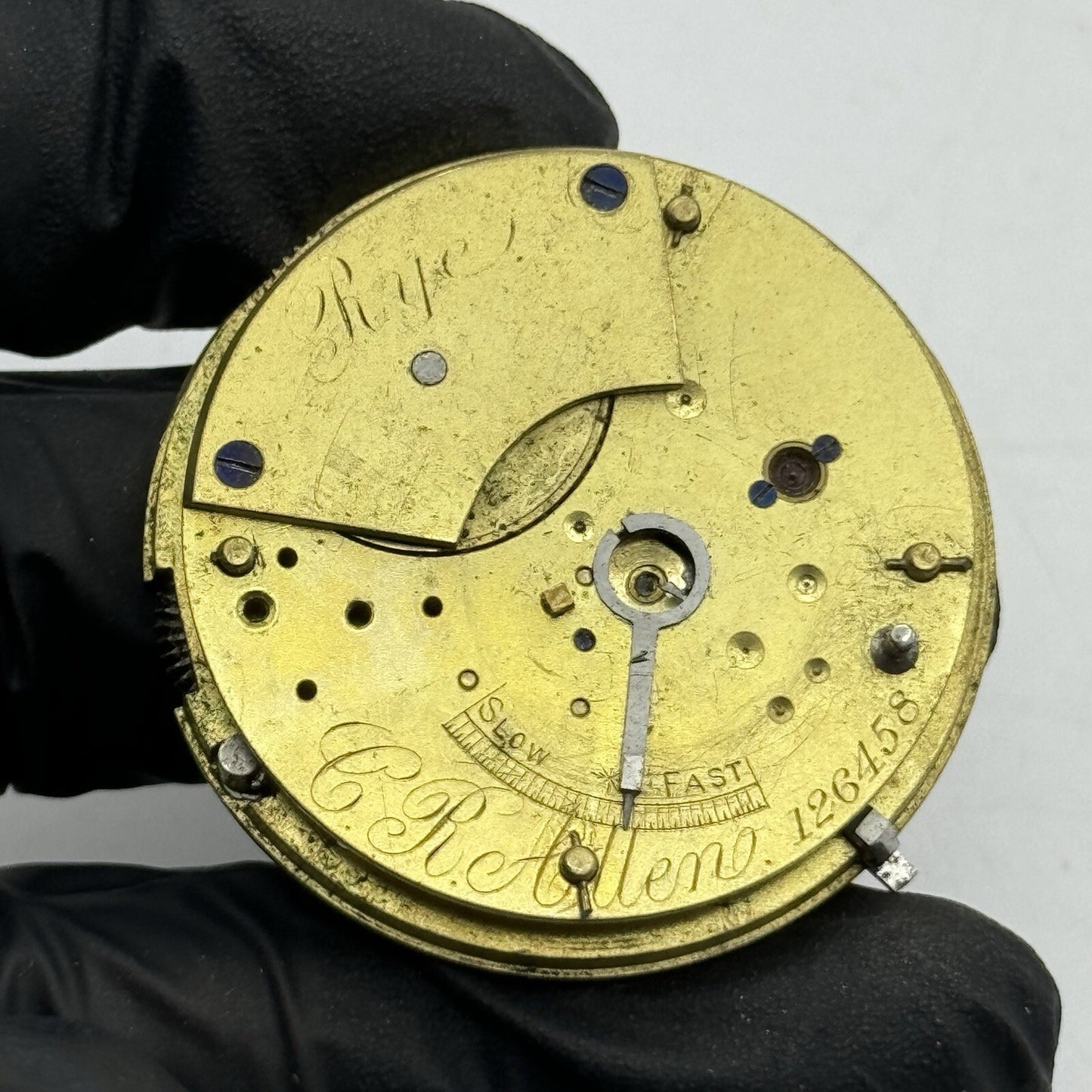 41.2mm Antique C R Allen Partial Pocket Watch Movement FOR PARTS Repair