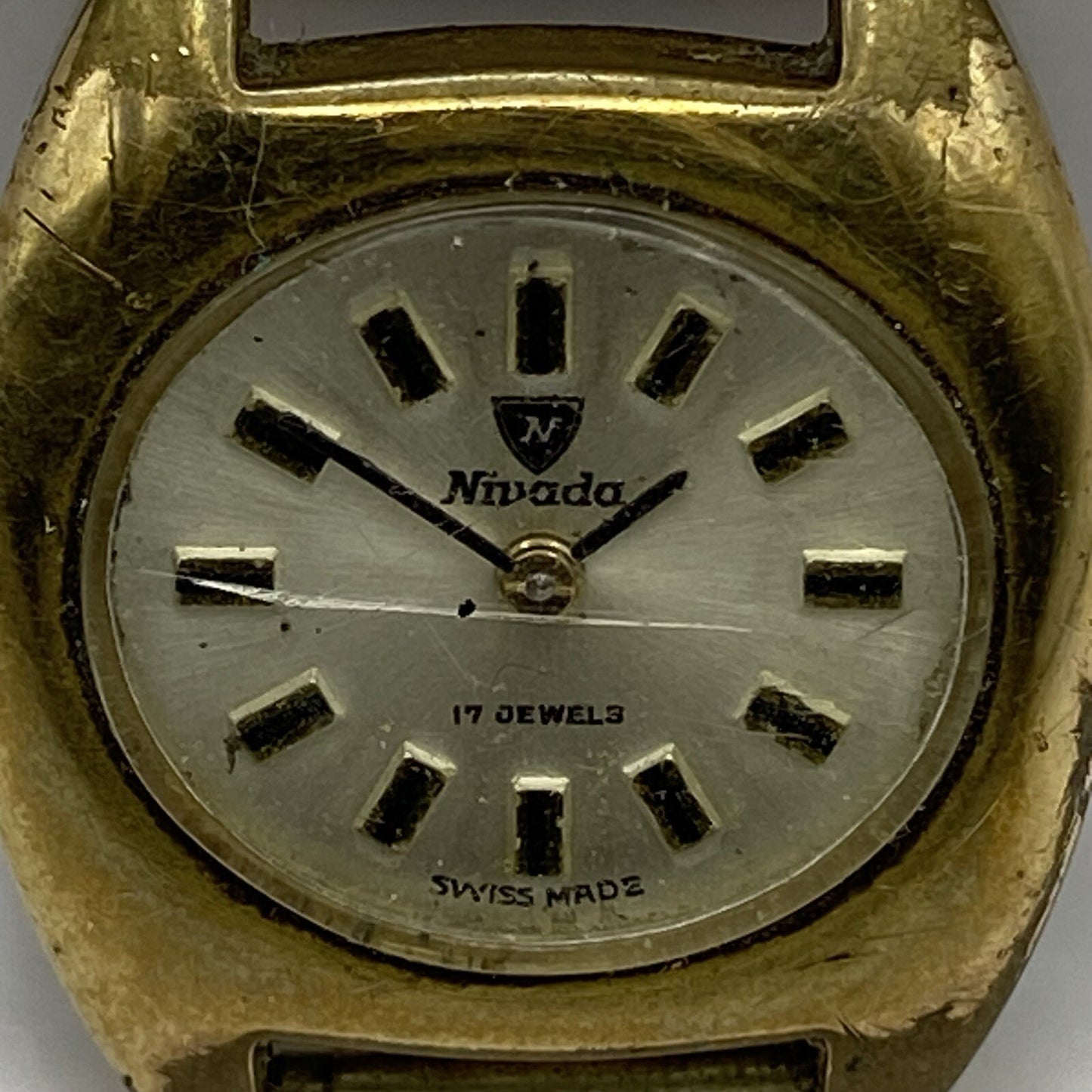 24mm Ladies Manual Wind Nivada Gold Plated Watch Head RUNS FOR PARTS TO RESTORE