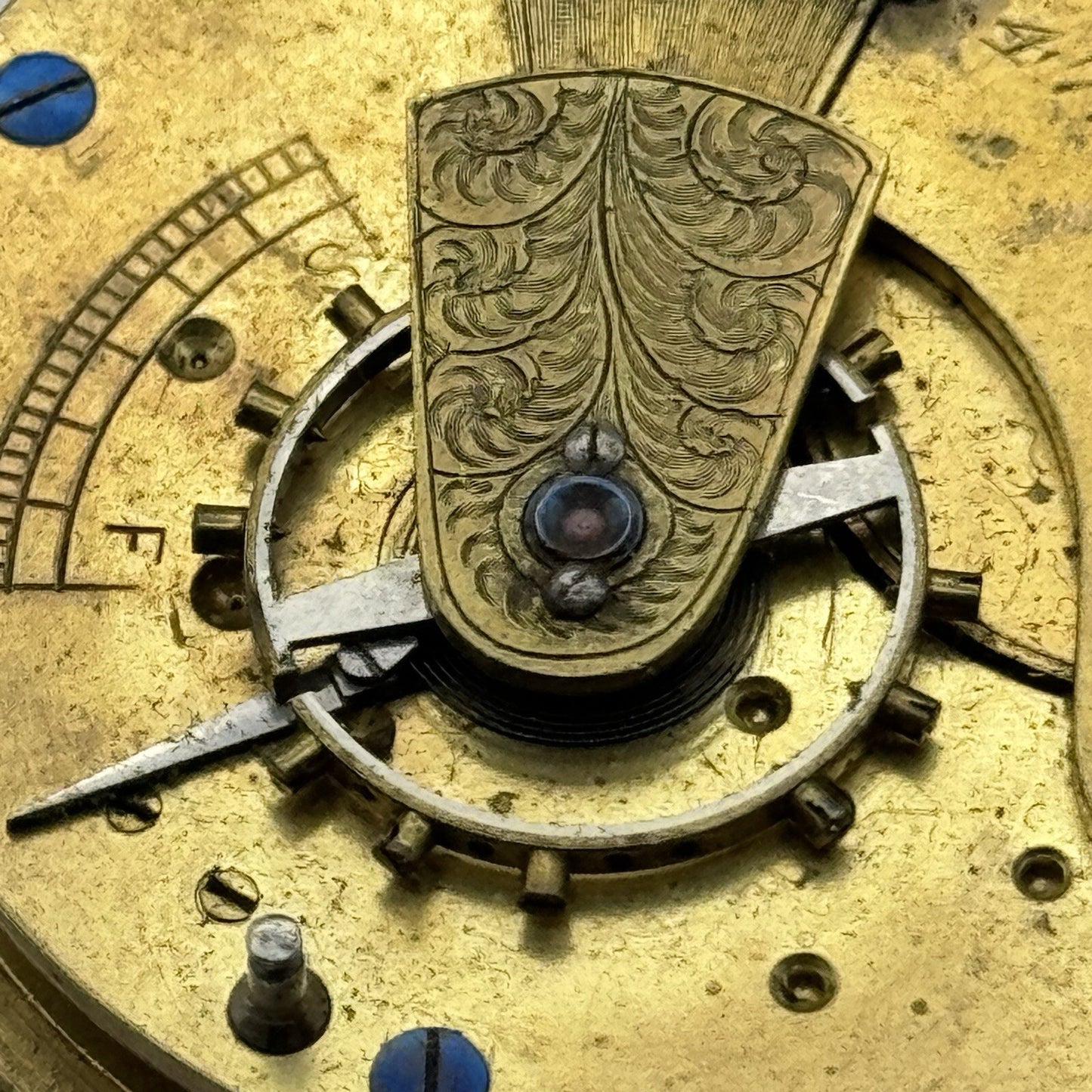 46.5mm Unidentified Pocket Watch Movement Roman Numerals Dial FOR PARTS