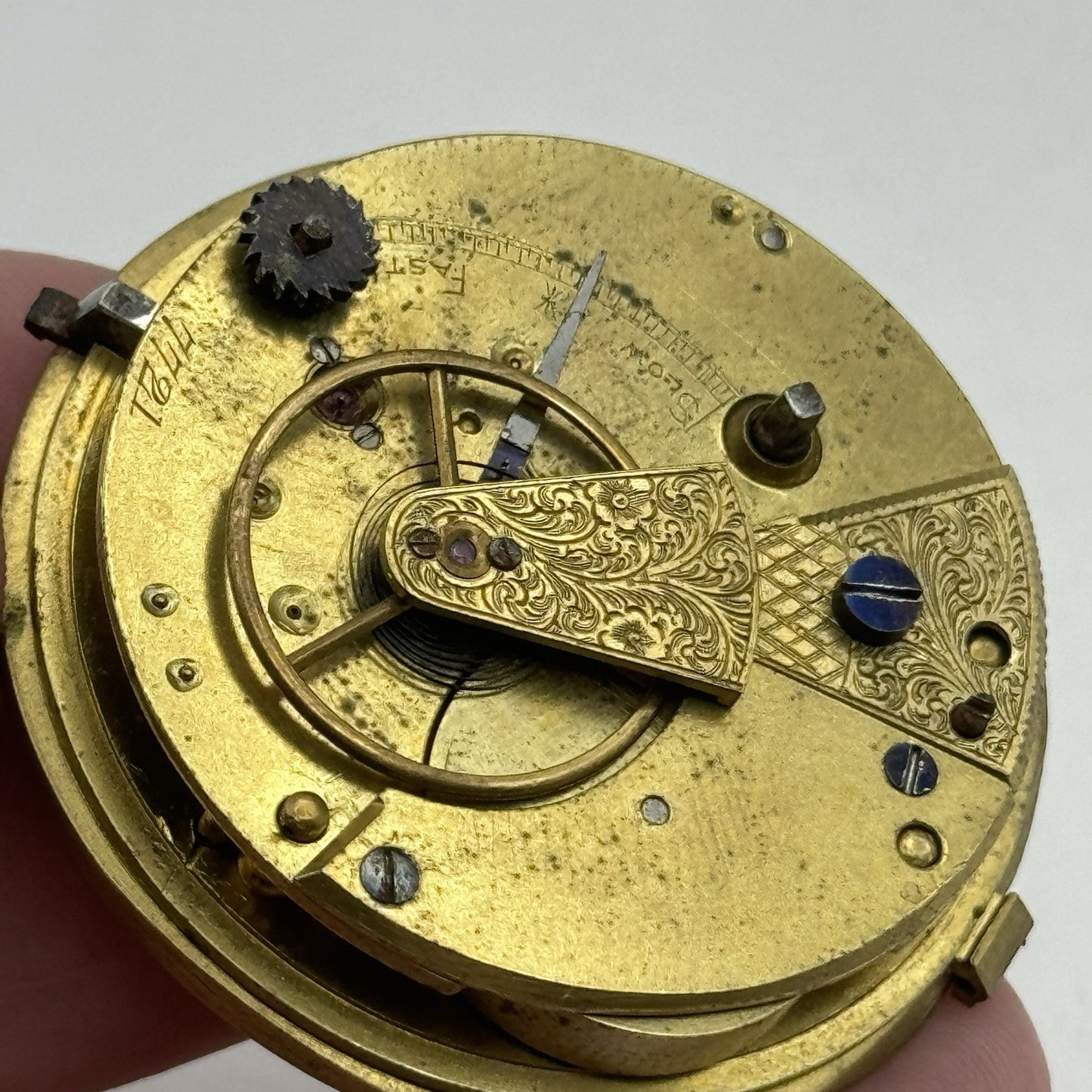 45.5mm Antique Unidentified Fusee Pocket Watch Movement - PARTS REPAIR SPARES
