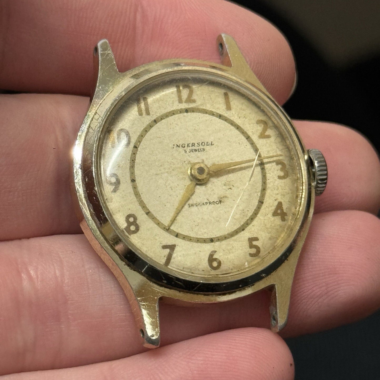 33mm Gents Vintage Ingersoll 5 Jewels Shock Proof Wristwatch NON WORKING Spares