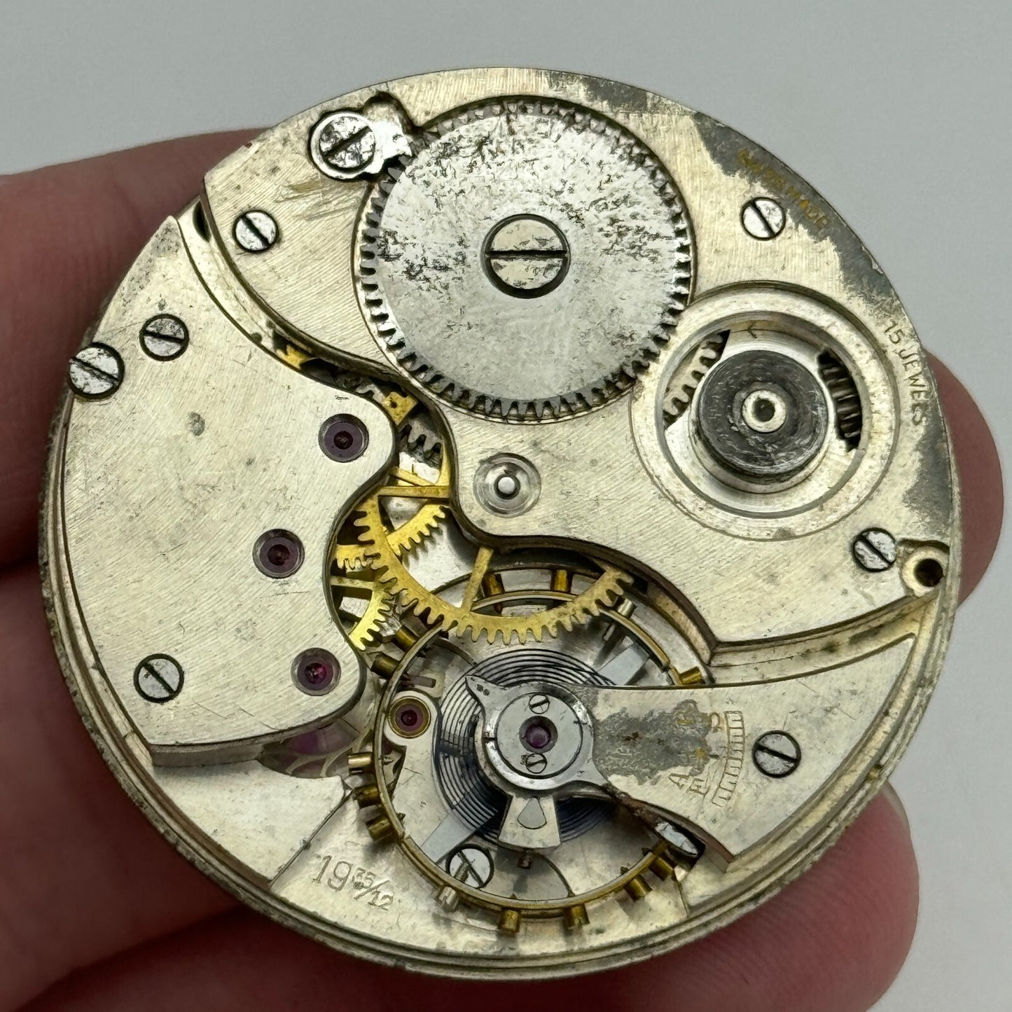 42.8mm Buren 19 35/12 Swiss Open Face J G Graves Pocket Watch Movement PARTS