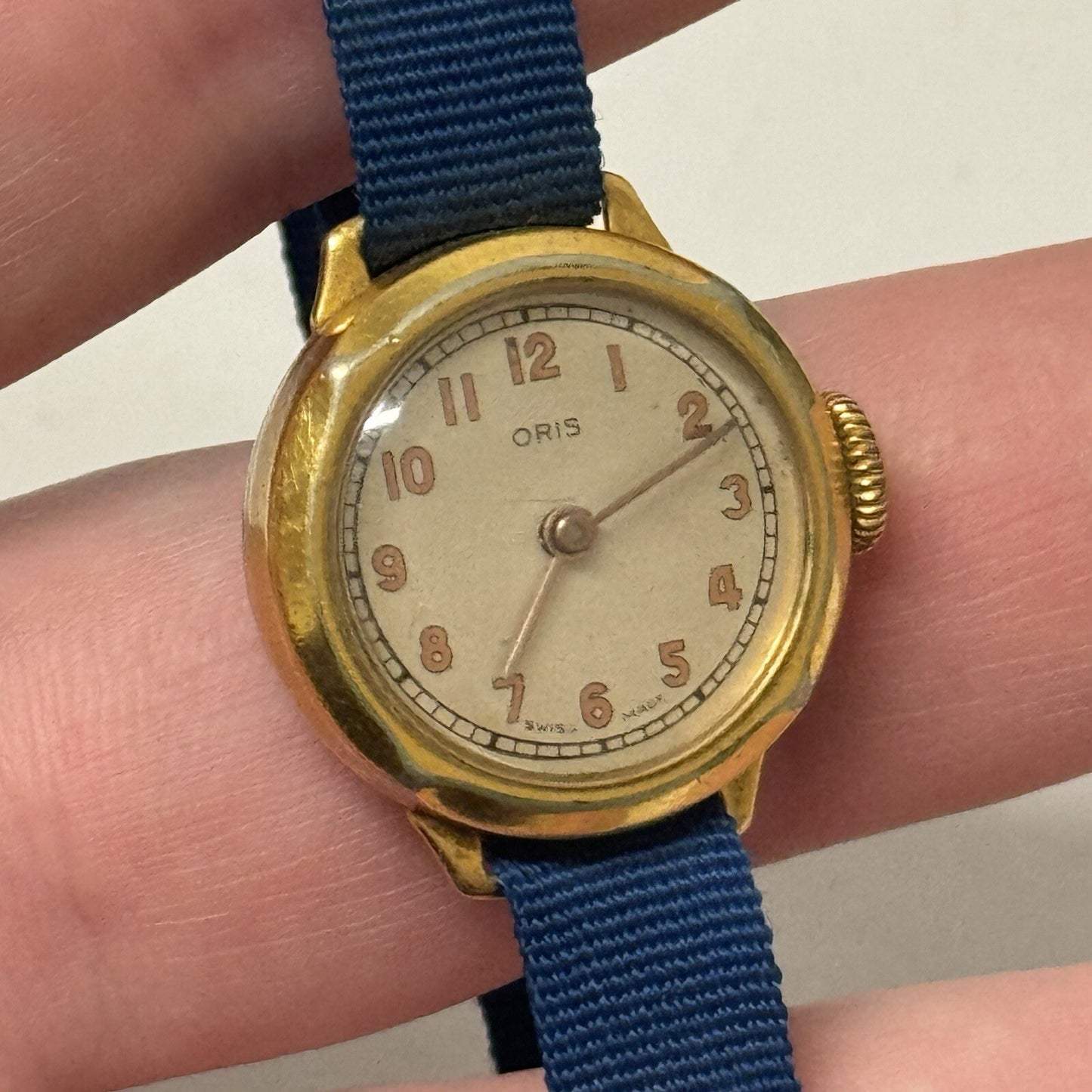 21mm Ladies Oris Cal 491 Gold Plated Blue Strap Swiss Watch FOR PARTS To Restore