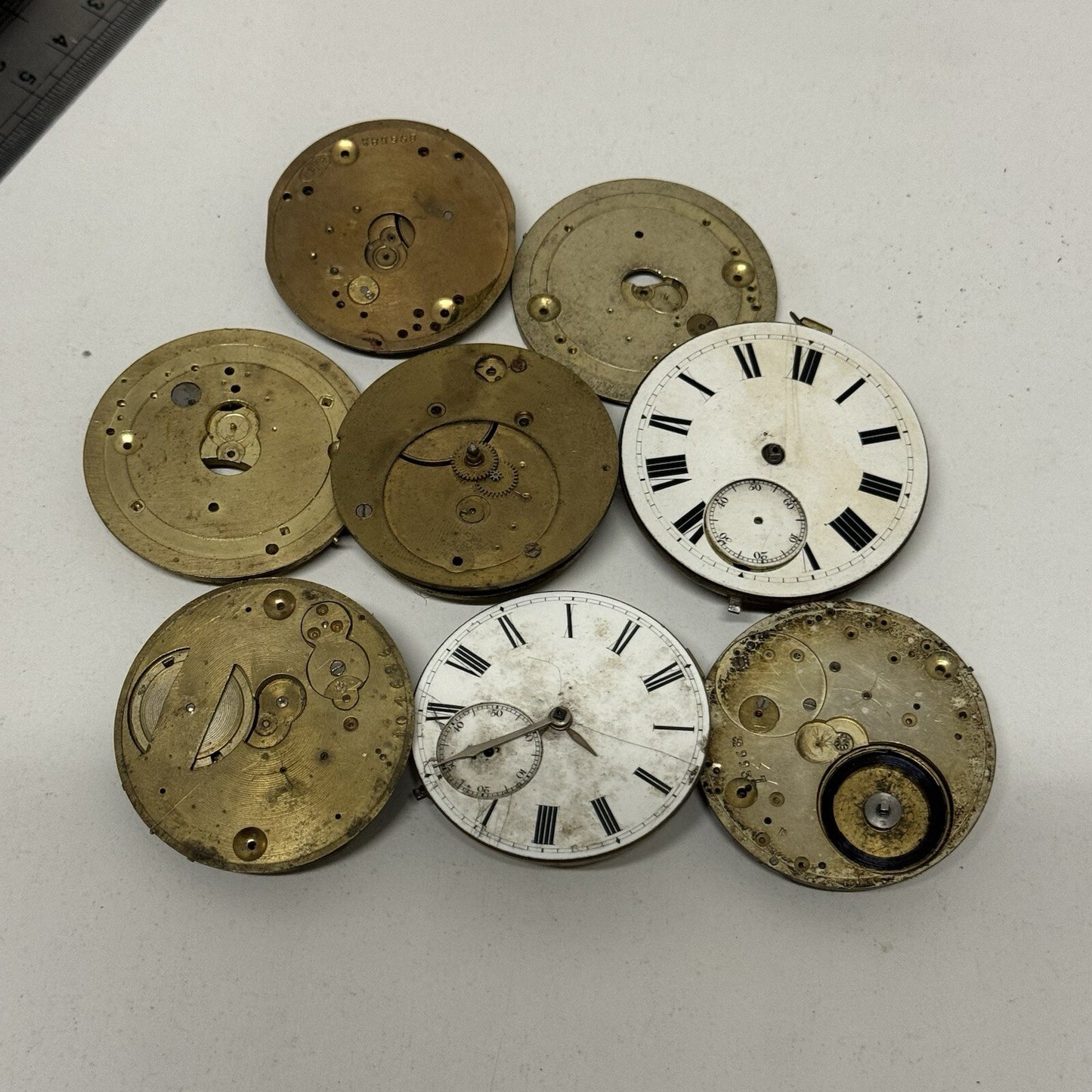 8 x Antique Manual Wind Pocket Watch Movements Parts Repair Bundle Job Lot