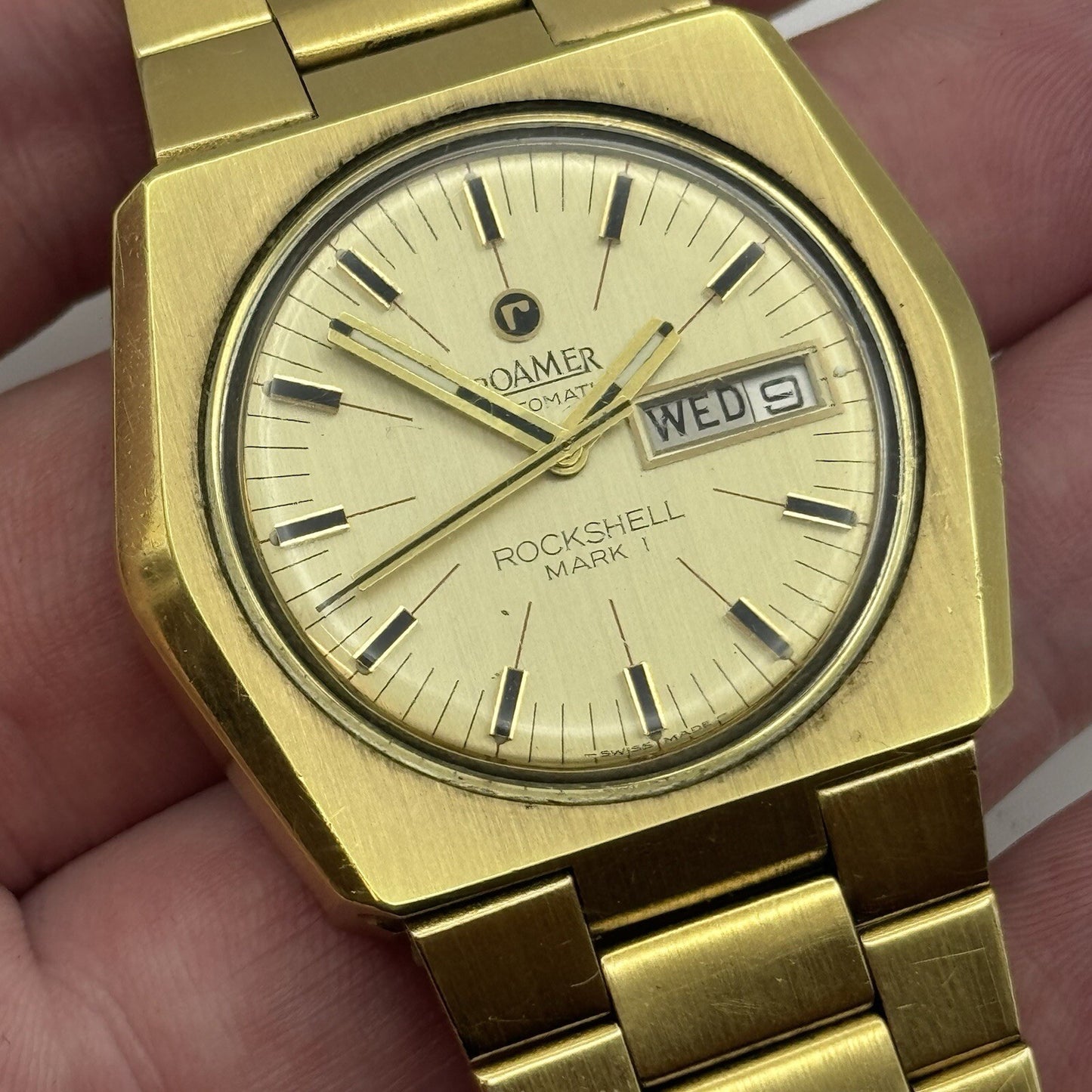 39mm Men’s Roamer Rockshell Mark I Automatic Day Date Watch Runs RESTORE