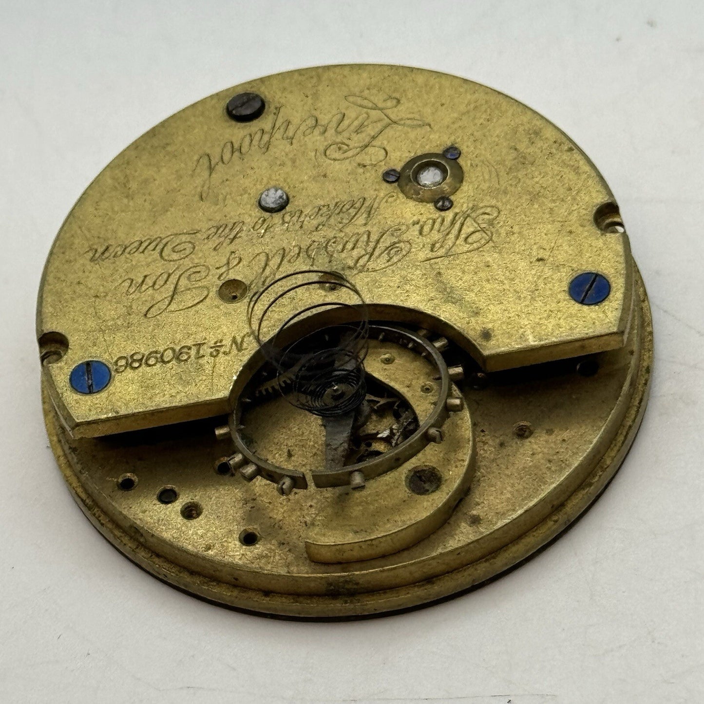 46.4mm Thomas Russell & Son Liverpool Antique Pocket Watch Movement FOR PARTS
