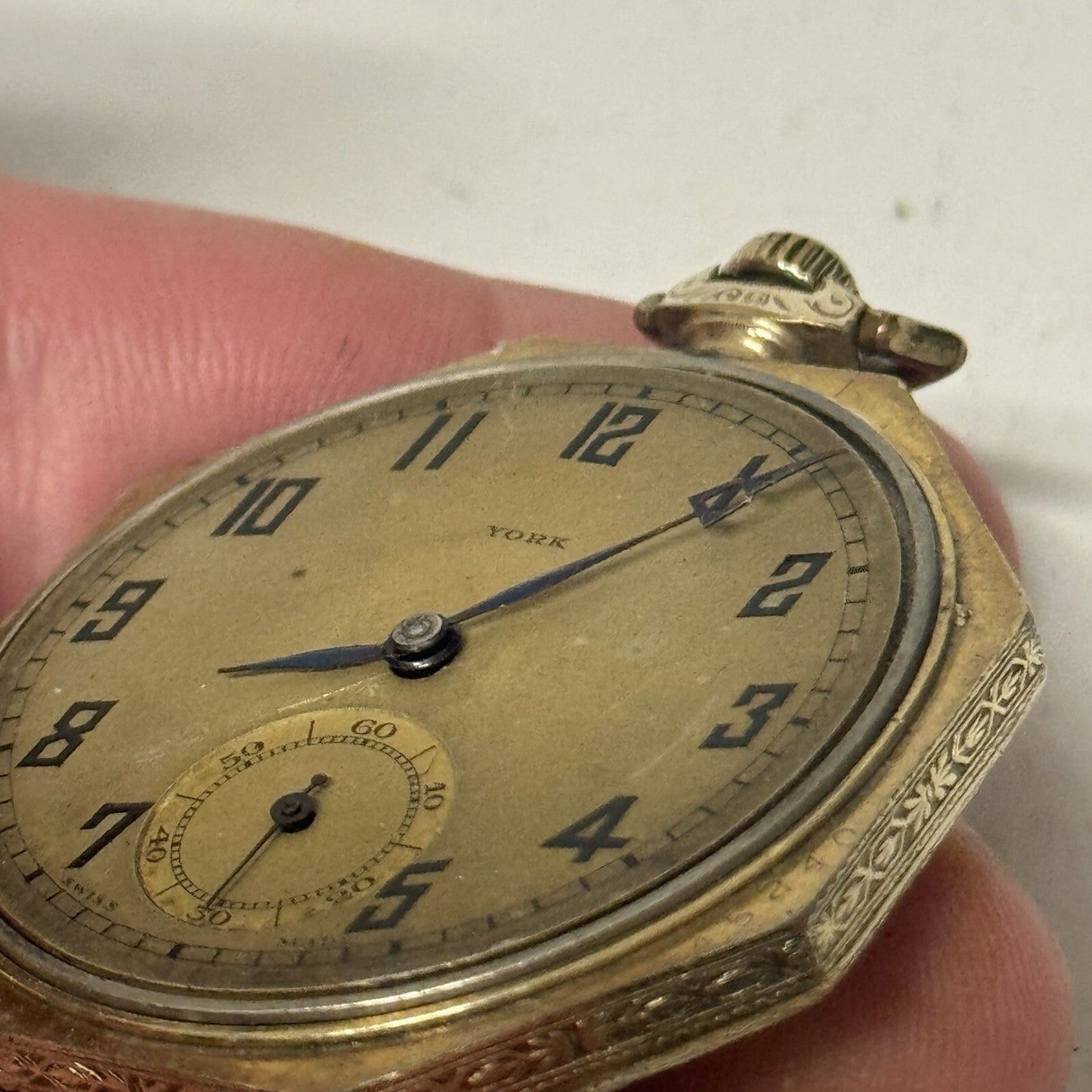 43mm WORKING Vintage Gold Filled York Octagonal Nawco Challenge Pocket Watch