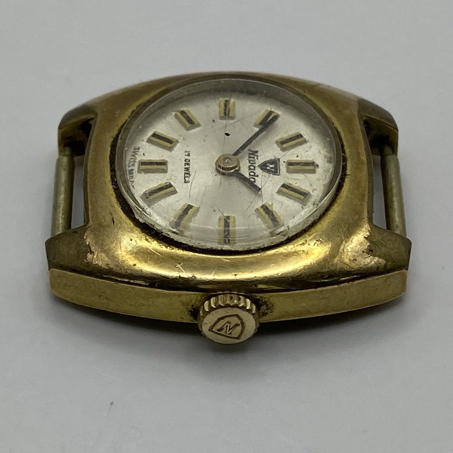 24mm Ladies Manual Wind Nivada Gold Plated Watch Head RUNS FOR PARTS TO RESTORE